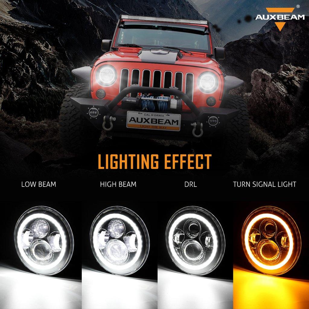 7'' LED Headlight Replacement with Halo Ring + 4'' LED Fog Light + LED Smoke Tail Light + Front Turn Signal & Fender Flares Side Marker Light for Jeep Wrangler JK