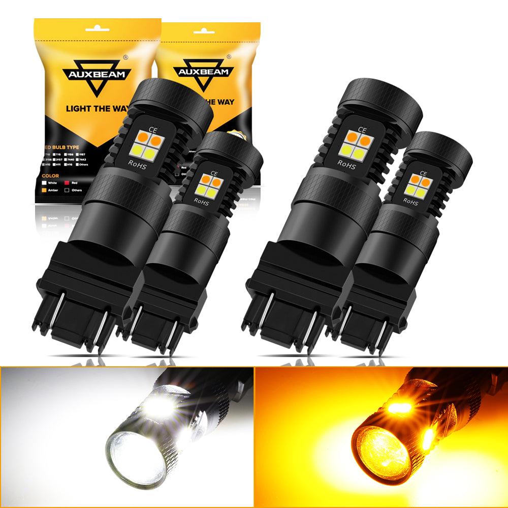 T25 3157 3156 LED Front Turn Signal & DRL Light Bulbs 300% High Brightness Dual Color Switchback White & Amber | 2 Bulbs
