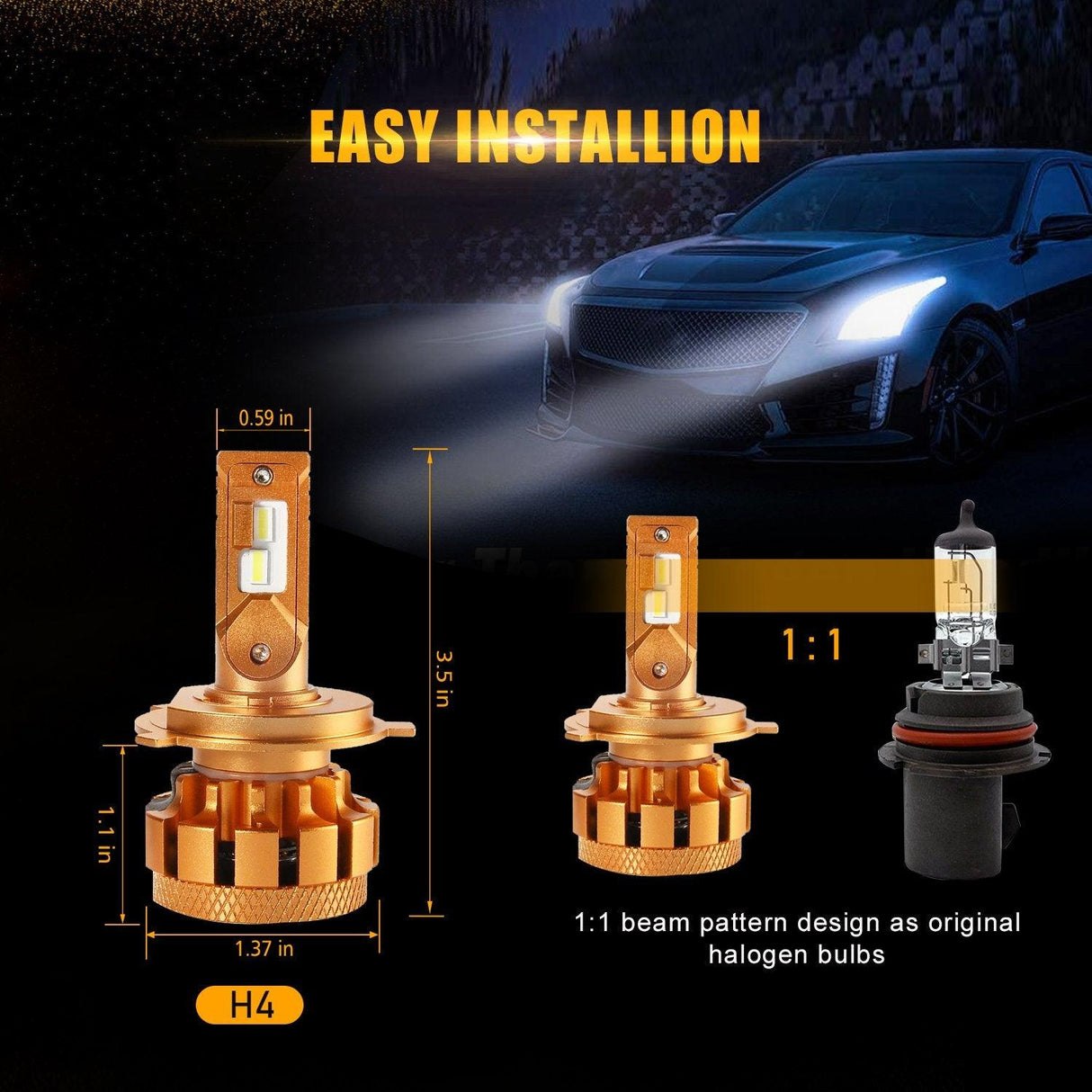For 2012-2015 Toyota Tacoma H4/9003 F-16 Plus Series Built-in Canbus Automotive Grade 14000LM LED Light Bulbs High Low Beam Bundle