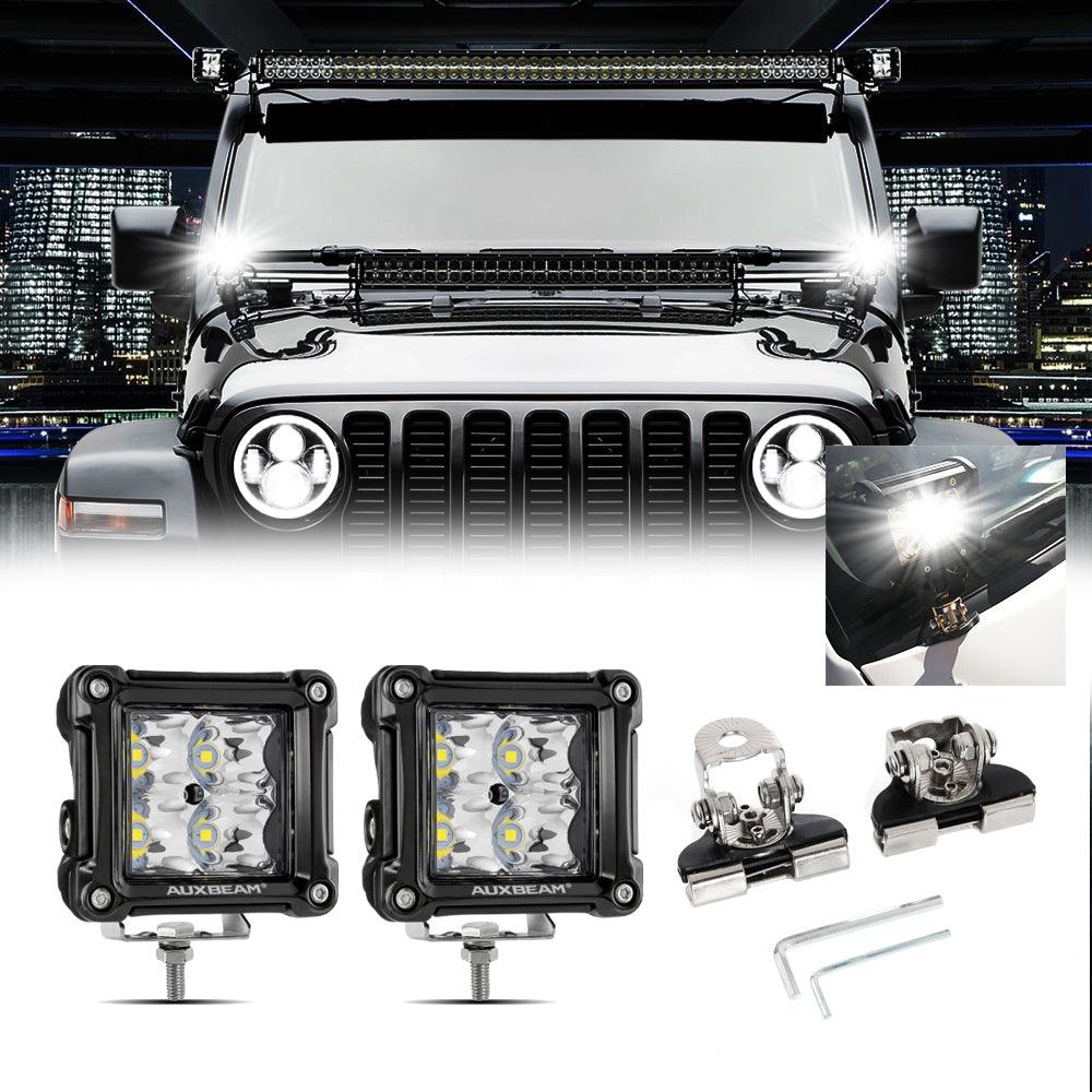 3 Inch Spot/Flood Beam LED Pods Light + Universal LED Working Lights Mounting Brackets