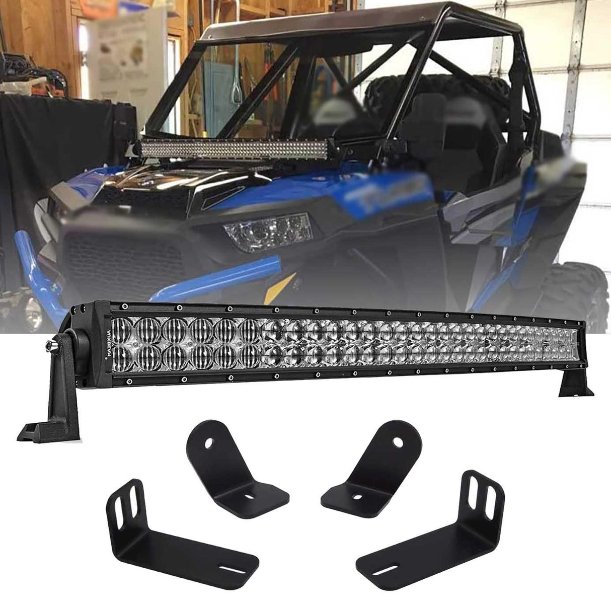 32 Inch 5D Series Straight/Curved LED Light Bar & A-pillar Light Bar Mounting Bracket Combo for RZR 900/ RZR S900/ RZR 900 XC/ RZR XP 1000/ RZR Turbo