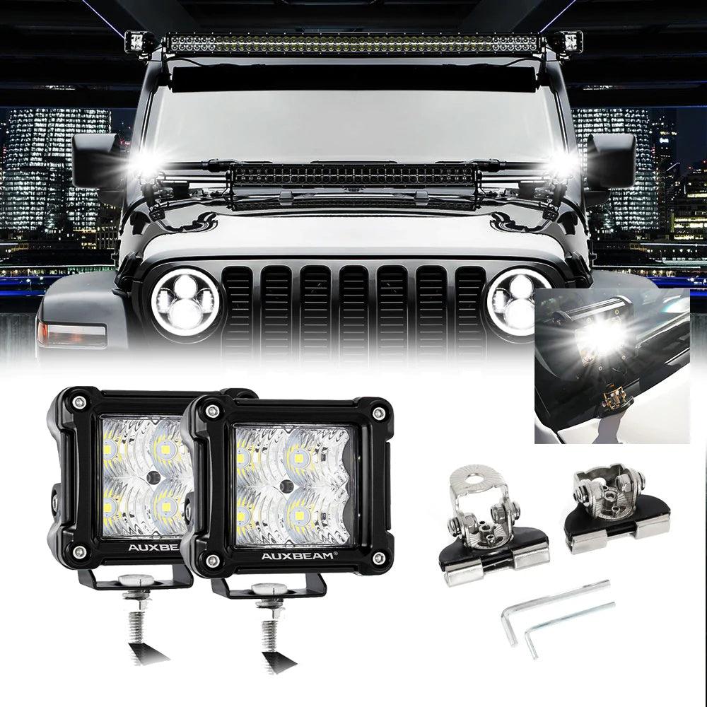 3 Inch Spot/Flood Beam LED Pods Light + Universal LED Working Lights Mounting Brackets