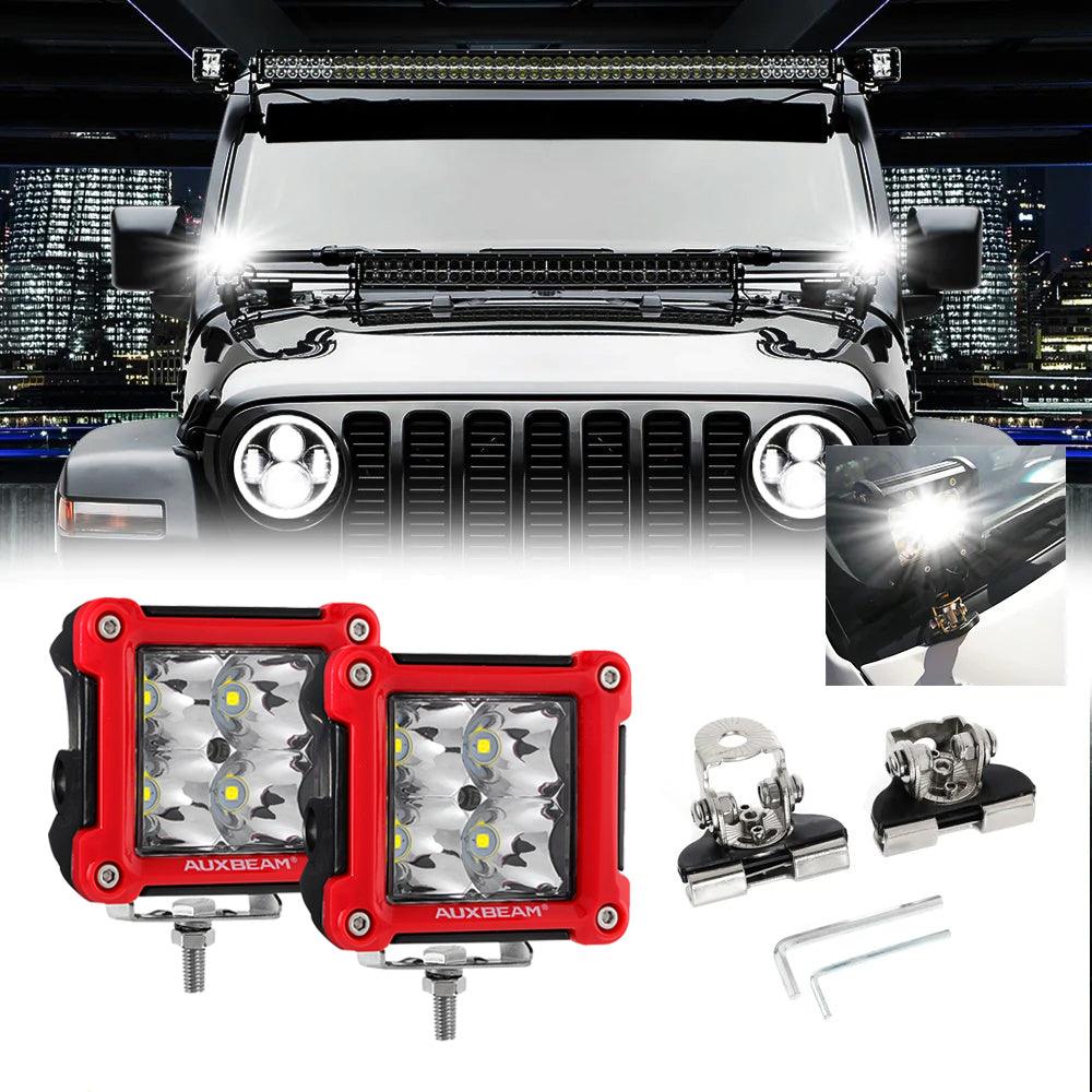 3 Inch 40W Spot/Flood Beam LED Pods Light + Universal LED Working Lights Mounting Brackets