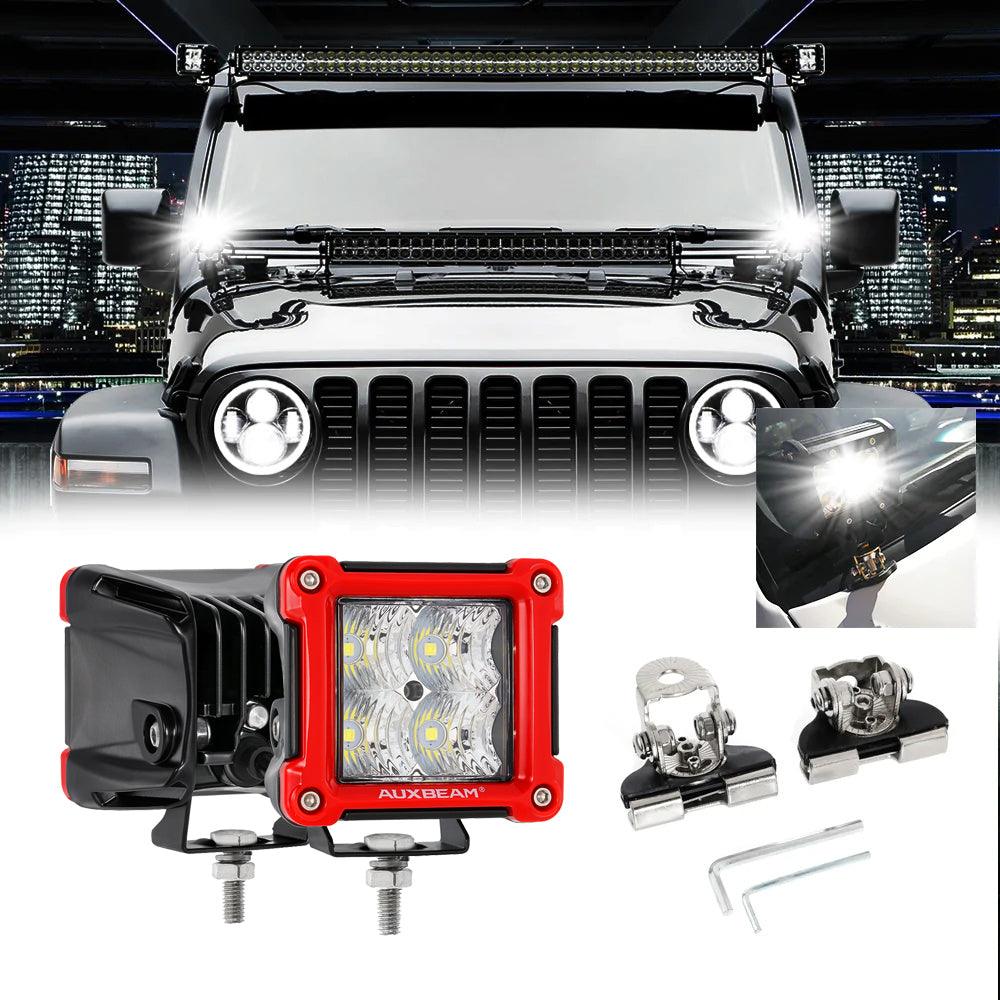 3 Inch 40W Spot/Flood Beam LED Pods Light + Universal LED Working Lights Mounting Brackets