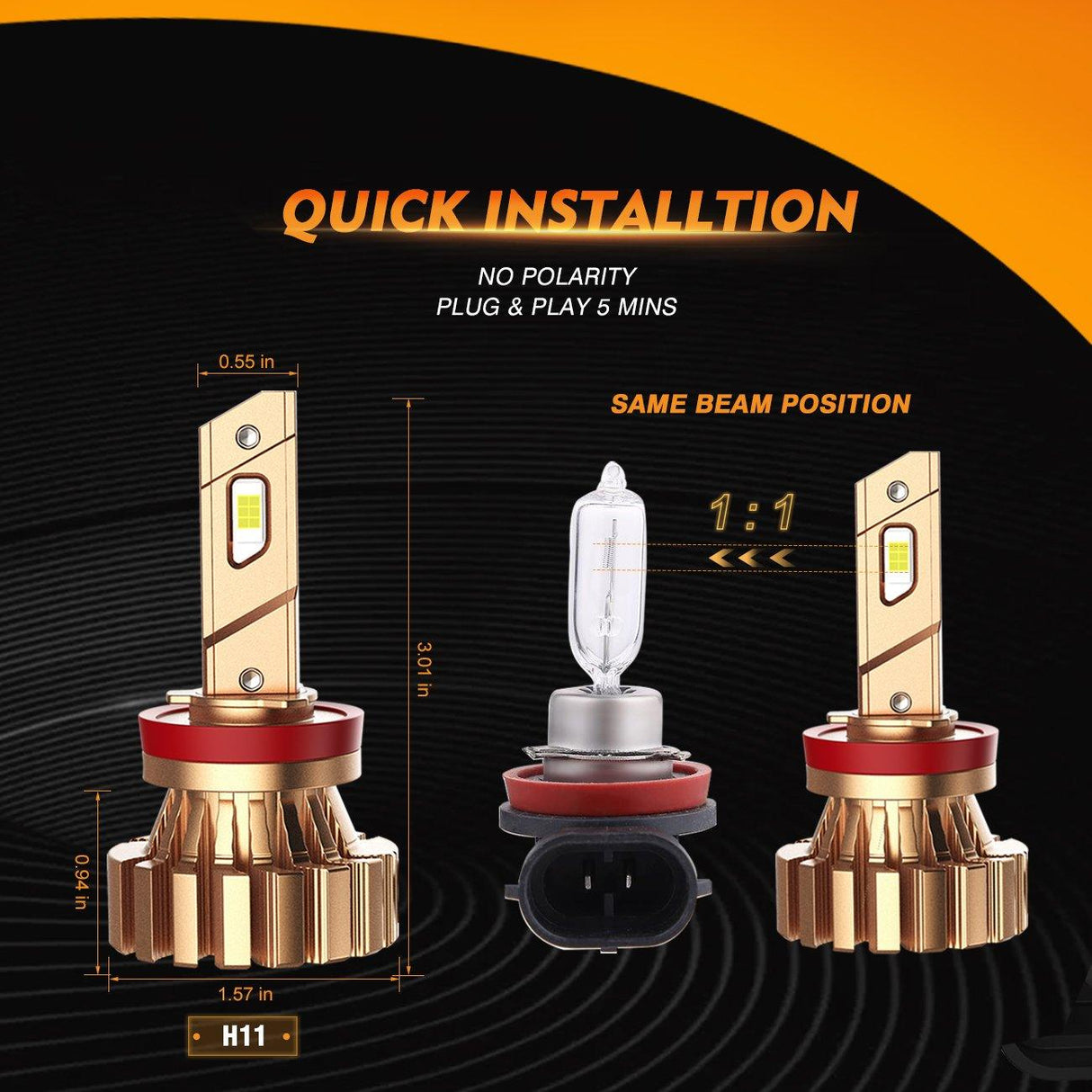 H11+H11 Headlight Bulbs 44W 4000LM X60 Series Fanless 6500K Cool White | 4 Bulbs
