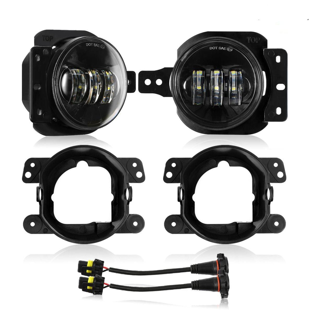 (2pcs/set) 4 Inch Round LED Fog Lamps with 2 Brackets for 2018 2019 2020 Jeep Wrangler JL JLU Jeep Gladiator JT