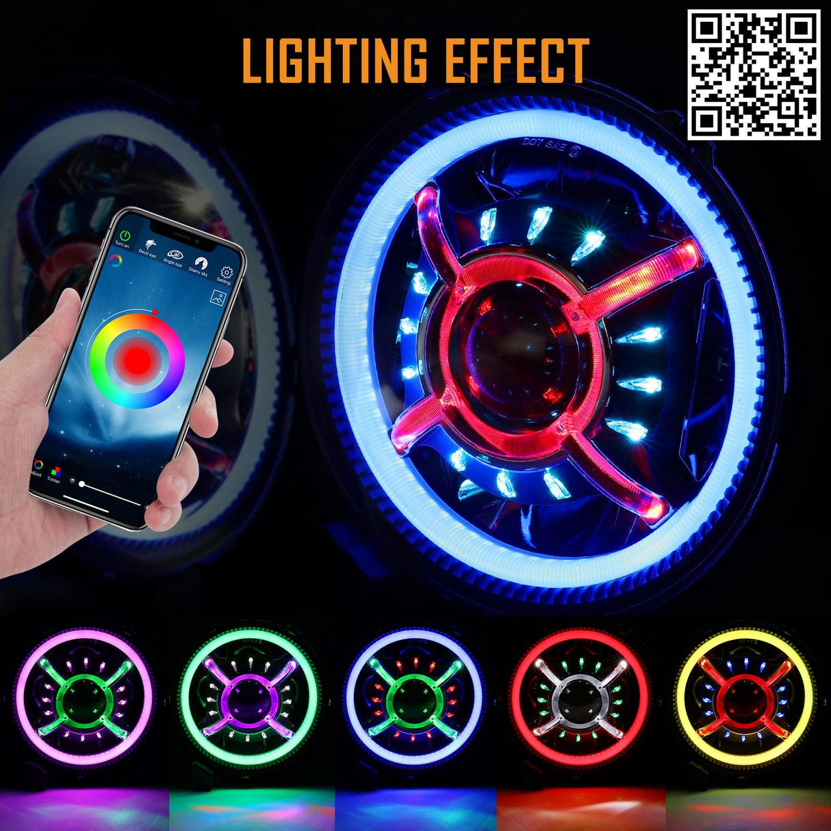 (2pcs/set) 9 Inch RGB Headlights Replacement Bluetooth Control for Jeep Wrangler JL JLU Sport Rubicon Sahara Gladiator JT 2019 2020 w/ DRL