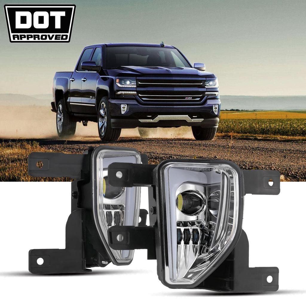(2pcs/set) 45W DOT Approved LED Fog Lights with DRL for 2016-2018 Chevy Silverado 1500 (Black/Chrome)