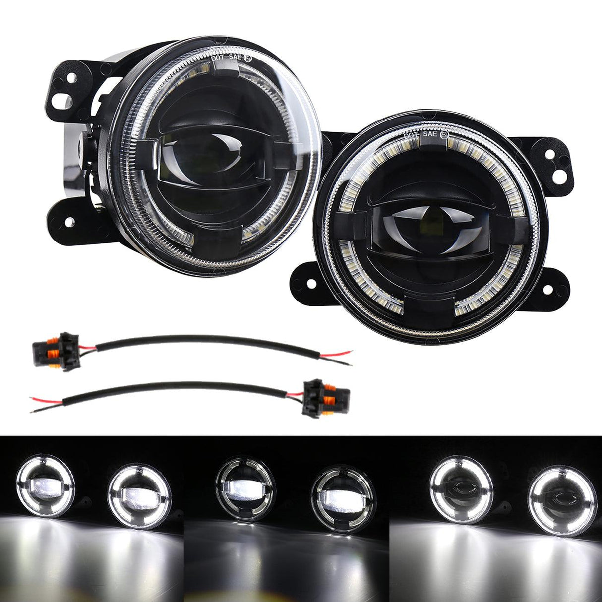 (2pcs/set) 4" 60W LED Fog Lights with White Halo Ring DRL for Jeep Wrangler JK/ Jeep Grand Cherokee/ Dodge