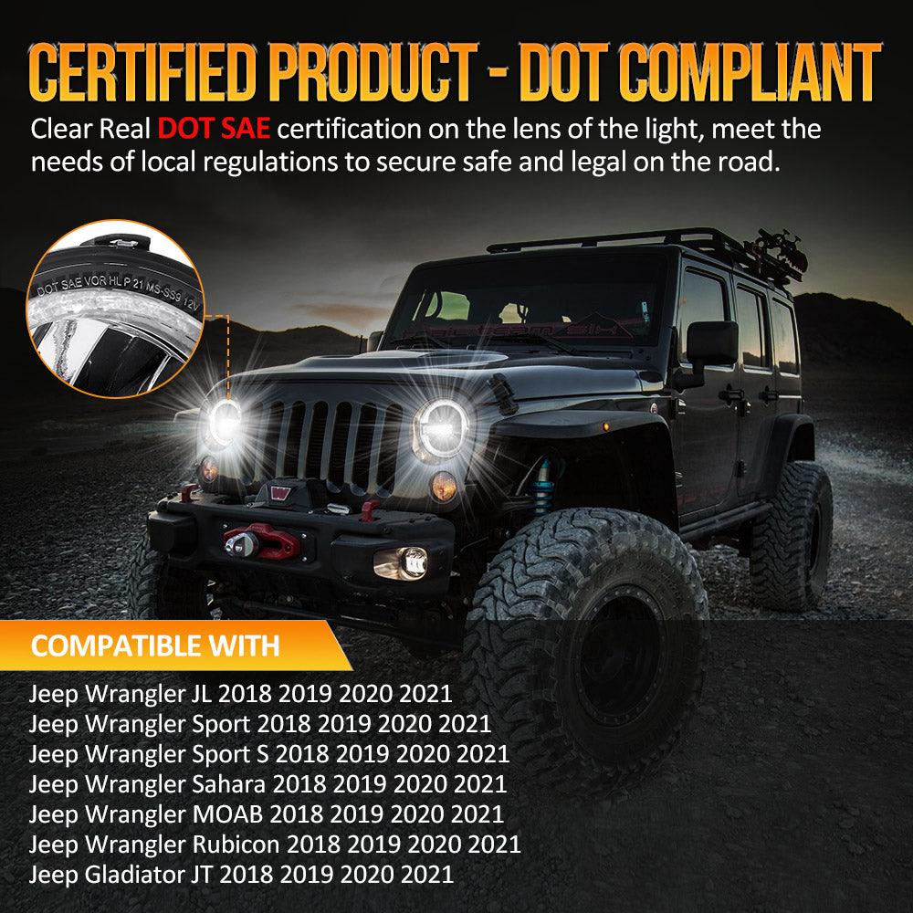 (2pcs/set) 9 Inch 120W DOT Approved LED Headlights with Halo Ring DRL & High Low Beam for 2018-2021 Jeep JL JLU Gladiator JT