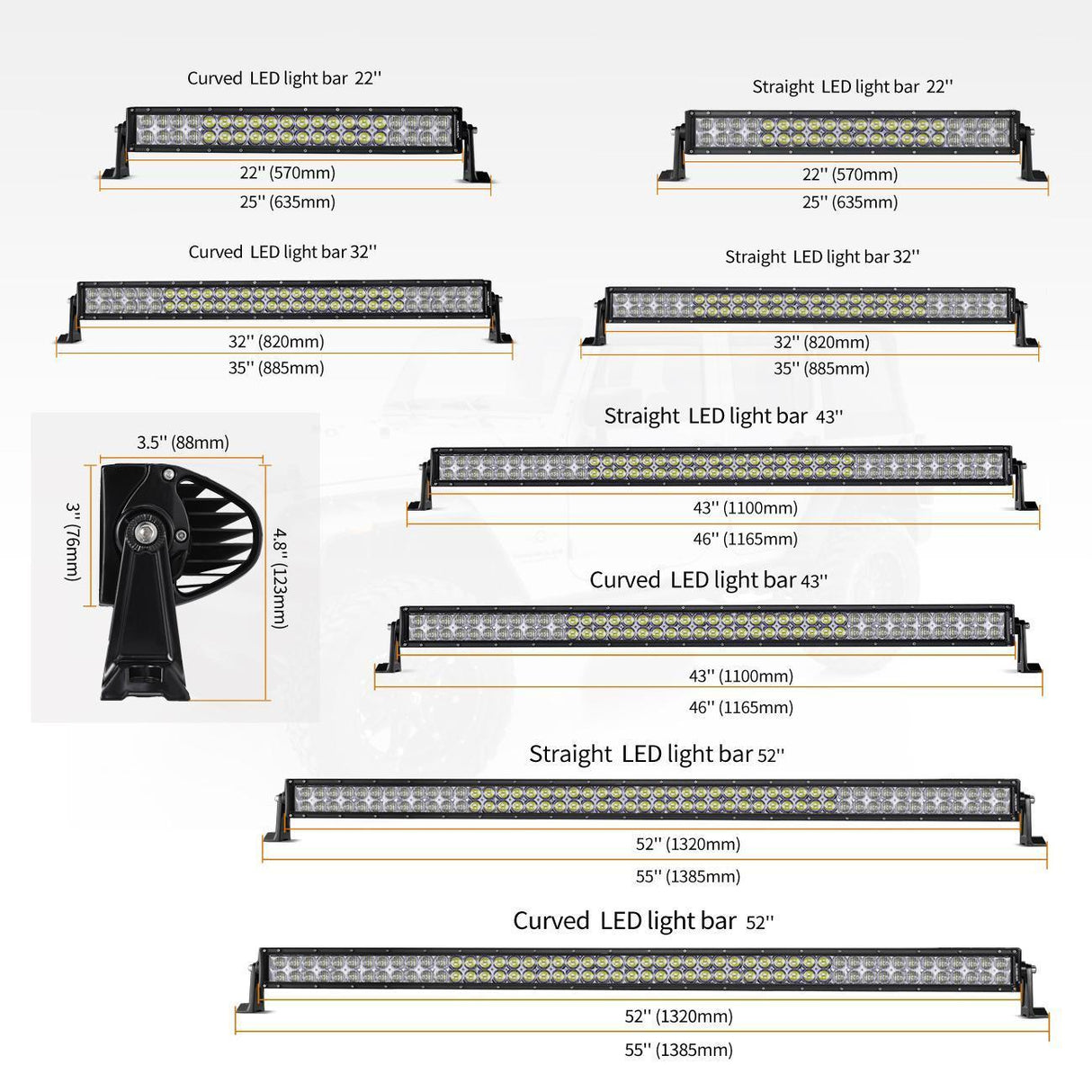 22 Inch-52 Inch 5D Series Straight/Curved Combo Beam Double Row LED Light Bar for Chevy Tahoe