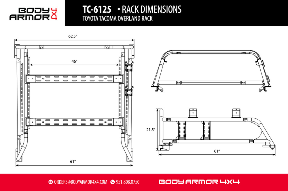 2005-2023 TOYOTA TACOMA OVERLAND RACK Body Armor 4x4