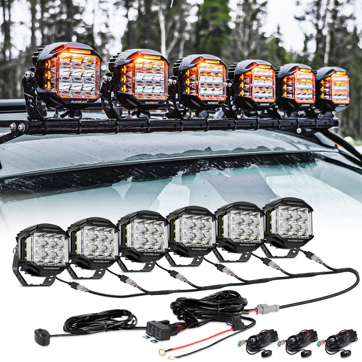 V-max Series 6Pcs Side Shooter Pod Lights with Power Harness