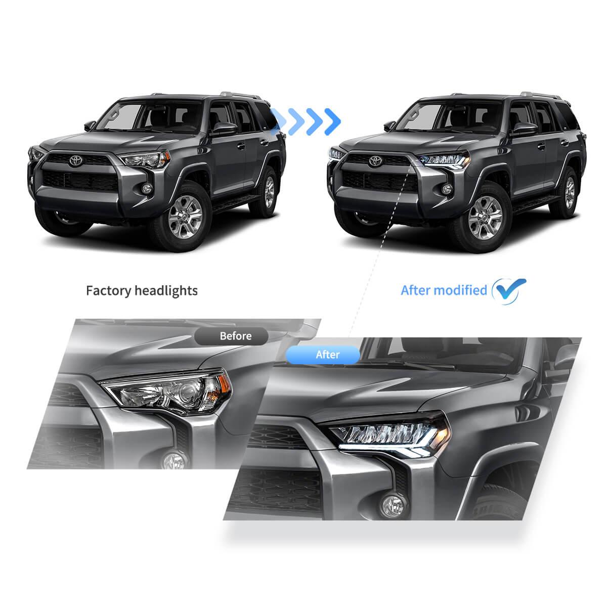LED Headlight Assembly Reflection Bowl Chrome For 2014-2022 Toyota 4Runner 5th Gen (N280)