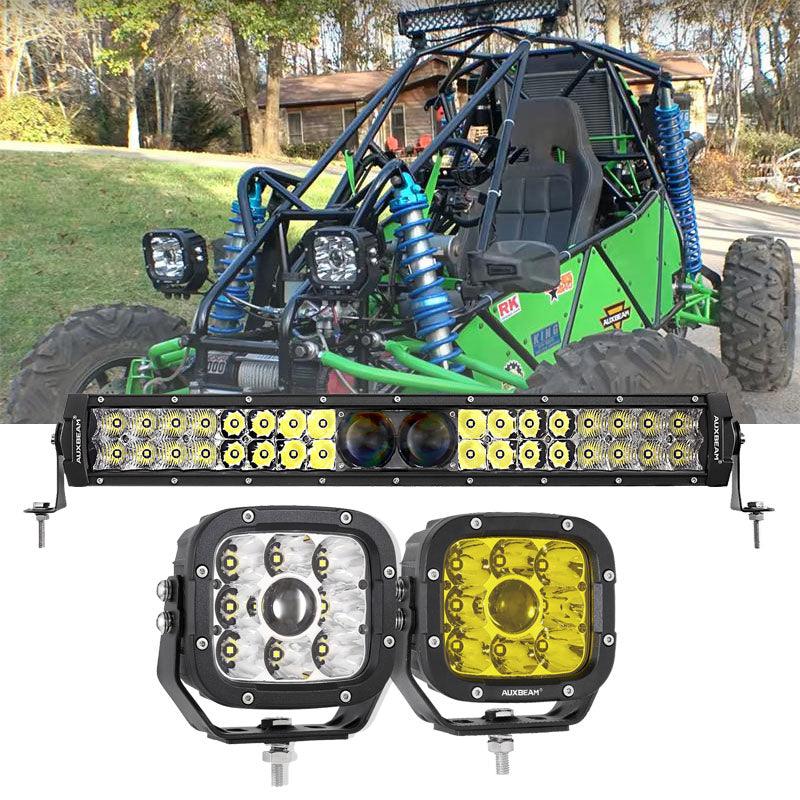 5 Inch 110W LED Driving Lights with Additional Amber Covers & 22 Inch 5D-PRO Series LED Light Bars Combo for CBR 1000rr Off Road Buggy, ATV, UTV, Truck