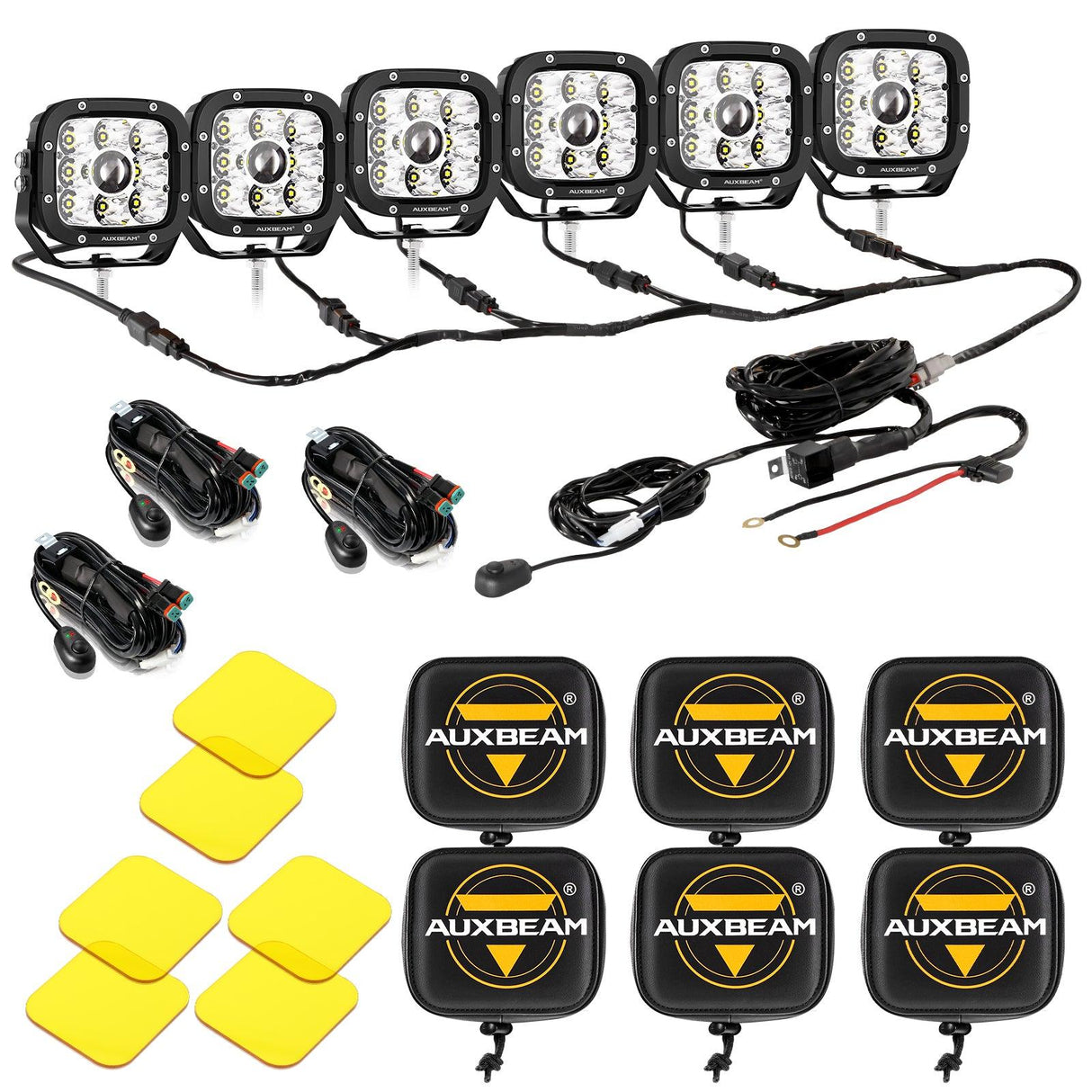 6Pcs 5 Inch 110W White/Amber LED Pods Lights with Power Harness