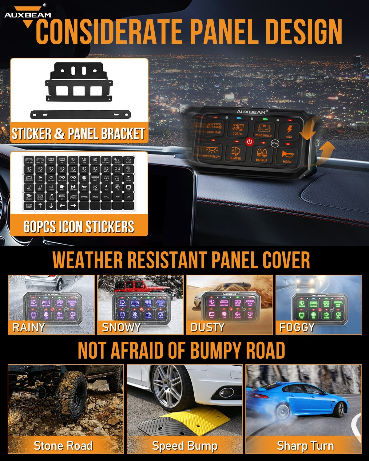 RA80 XL RGB Switch Panel, Larger Size, Toggle/ Momentary/ Pulsed Mode Supported