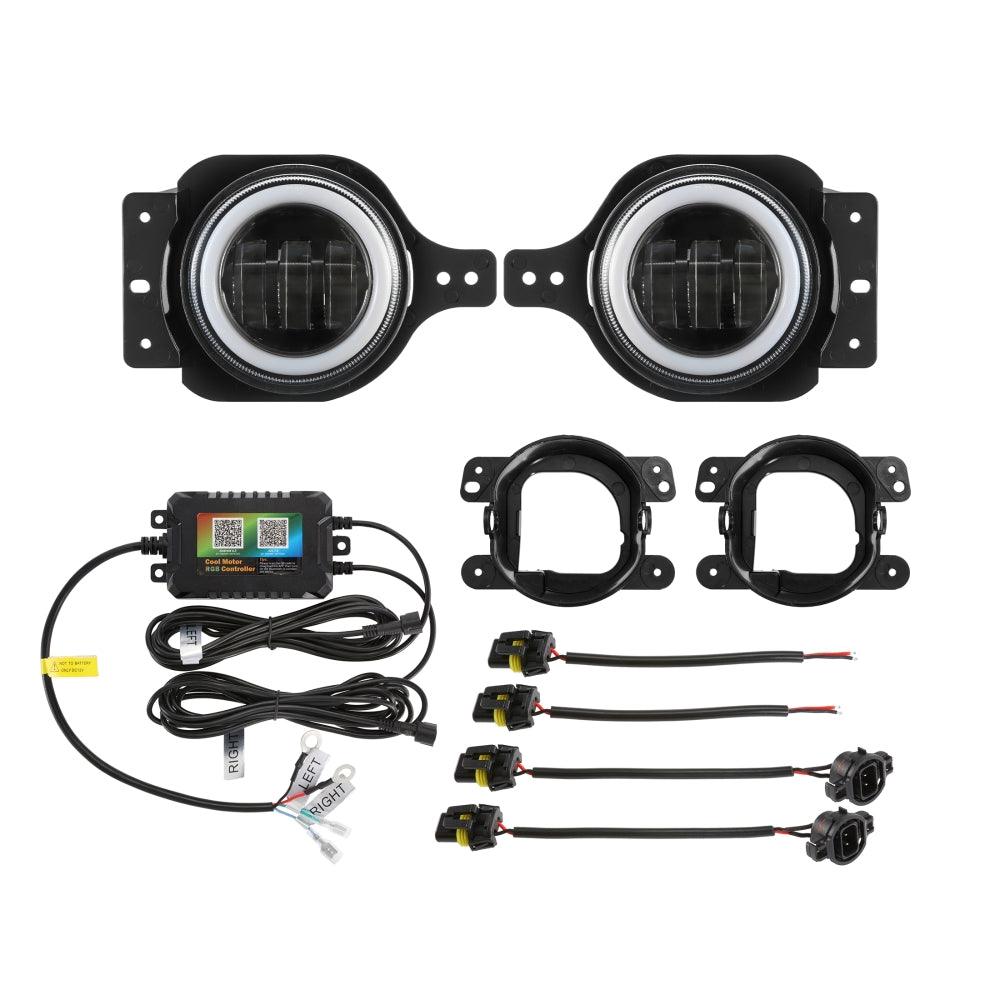 Upgraded 4 Inch LED Fog Lights with RGB Halo Ring & Turn Signal Light, Bluetooth Control for Jeep Wrangler JK/JL 2018-2024