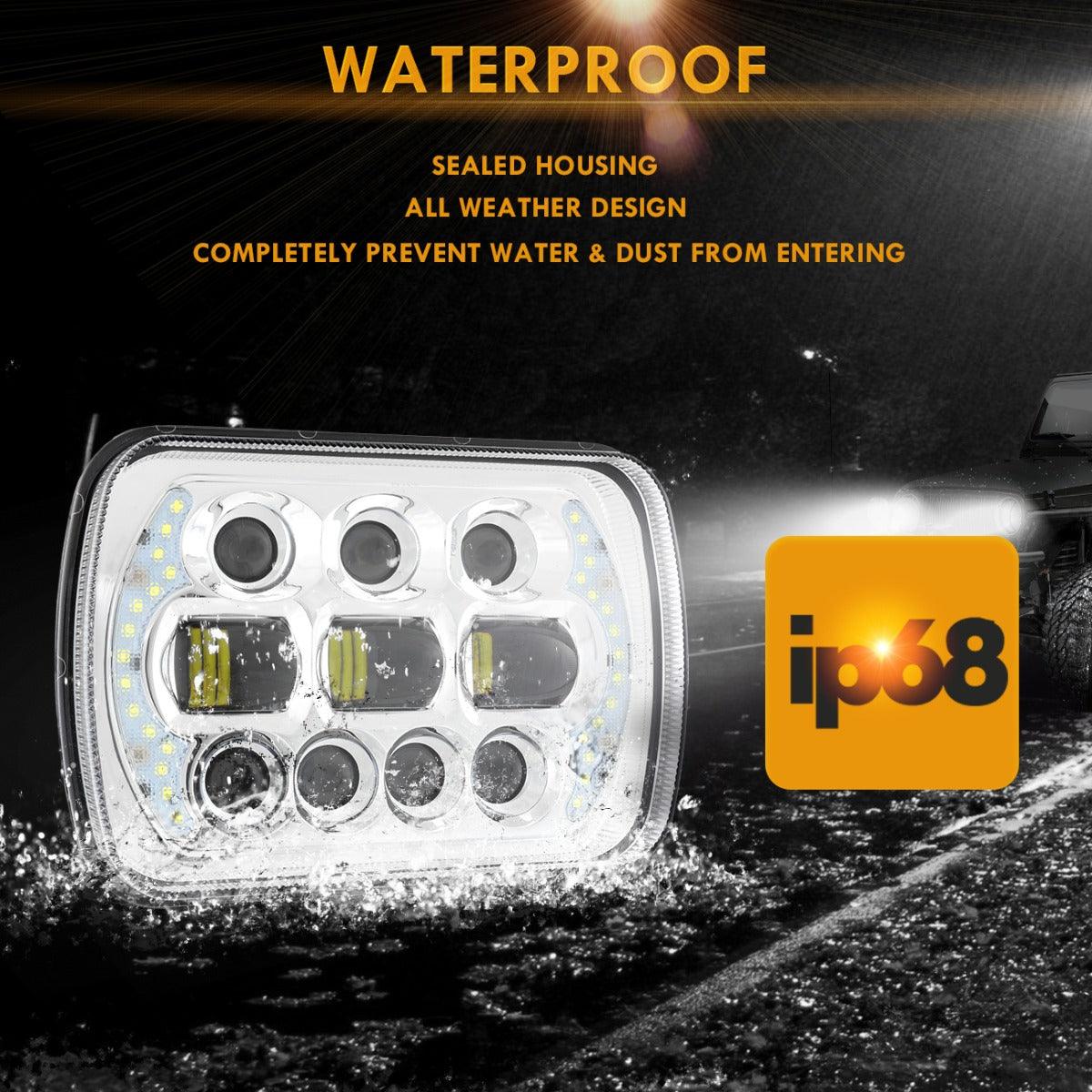 (2pcs/set) 130W 7x6 LED Headlight with DRL for Jeep Wrangler YJ XJ MJ/ Ford/ Savana/  Trucks (Black/Chrome)