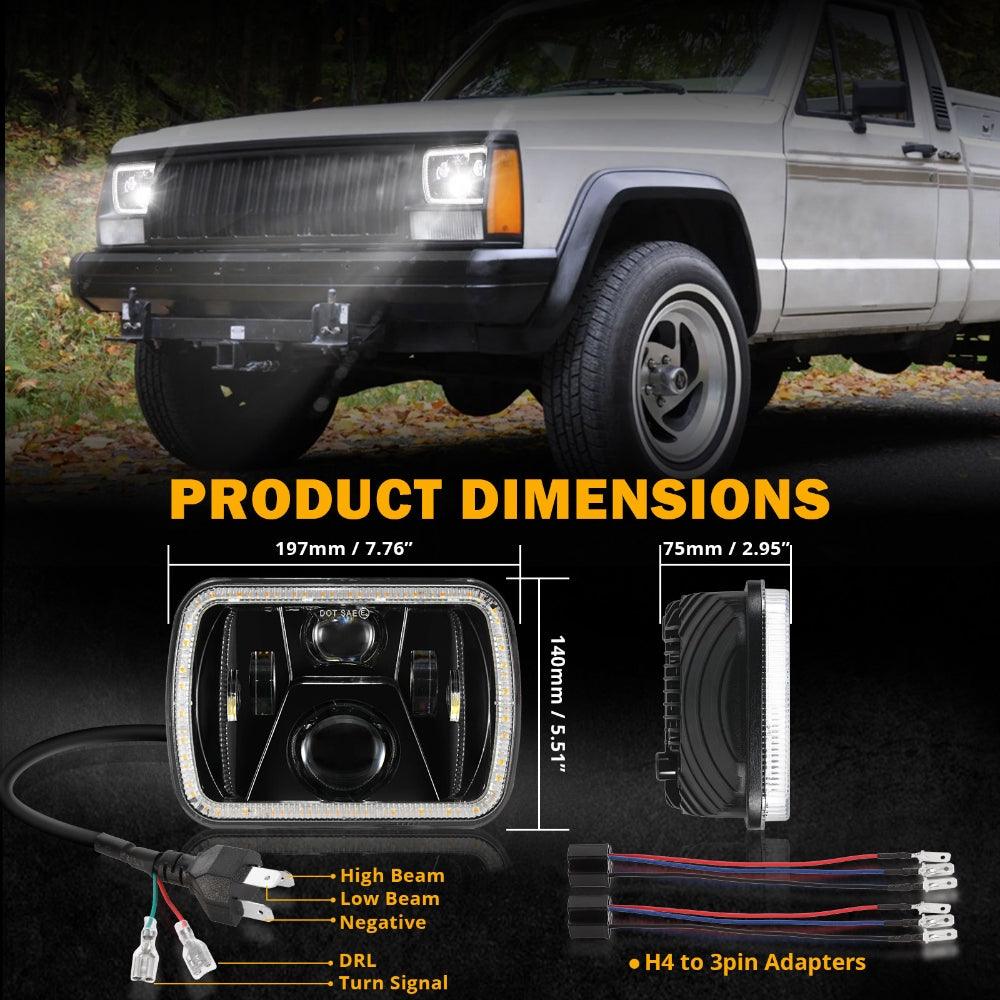 7x6 Led Headlights Rectangular Headlamps High Low Sealed Beam w/DRL Turn Signal DOT Approved for Jeep Wrangler YJ Cherokee XJ Ford Chevy GMC Toyota
