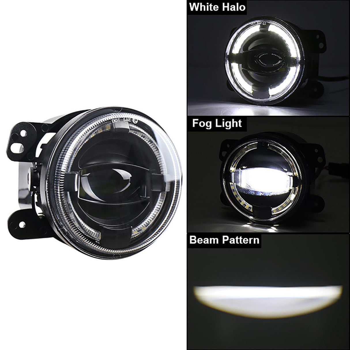 (2pcs/set) 4" 60W LED Fog Lights with White Halo Ring DRL for Jeep Wrangler JK/ Jeep Grand Cherokee/ Dodge