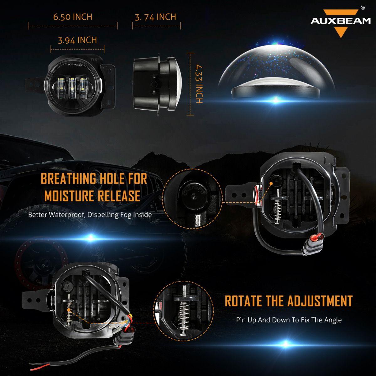 (2pcs/set) 4 Inch Round LED Fog Lamps with 2 Brackets for 2018 2019 2020 Jeep Wrangler JL JLU Jeep Gladiator JT