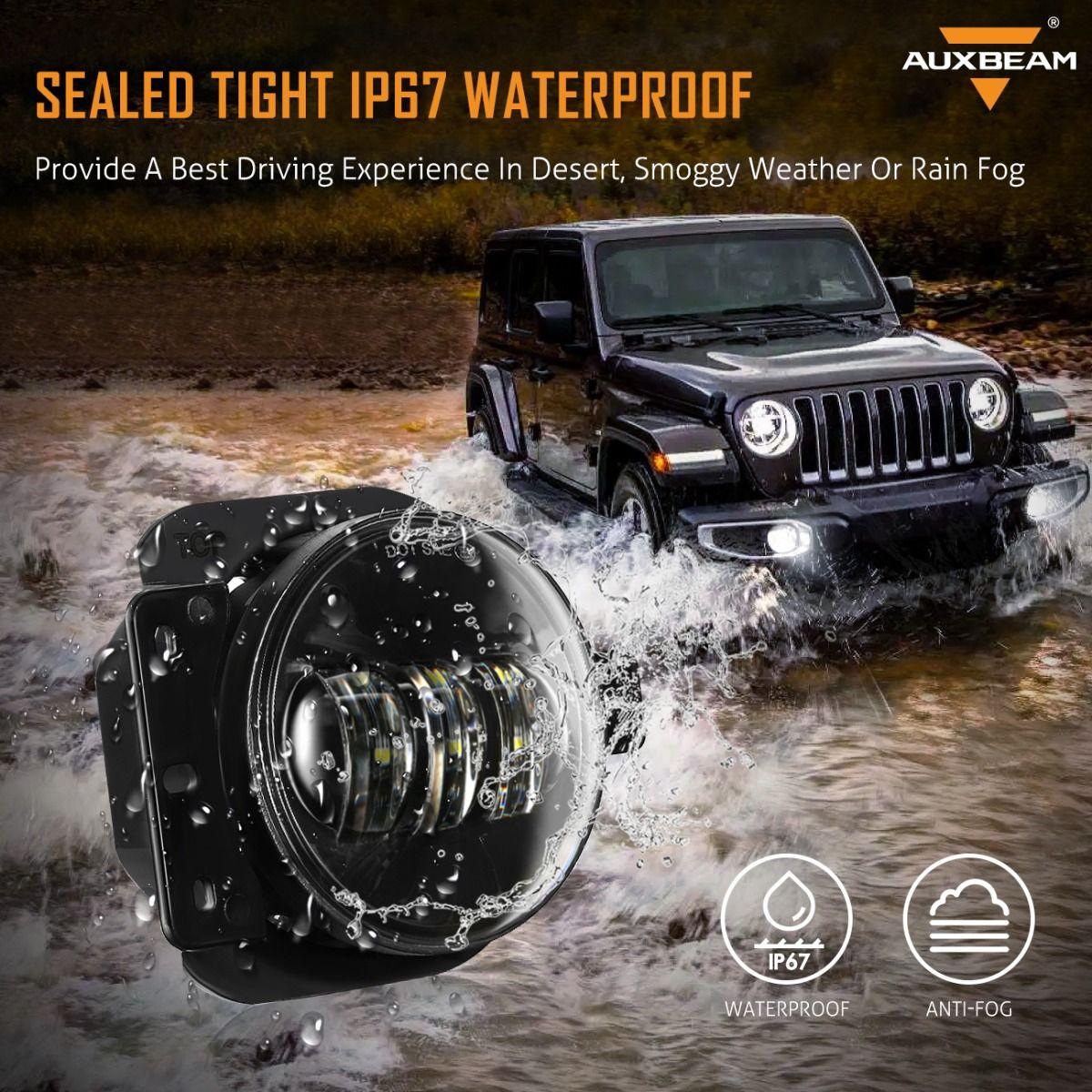 (2pcs/set) 4 Inch Round LED Fog Lamps with 2 Brackets for 2018 2019 2020 Jeep Wrangler JL JLU Jeep Gladiator JT