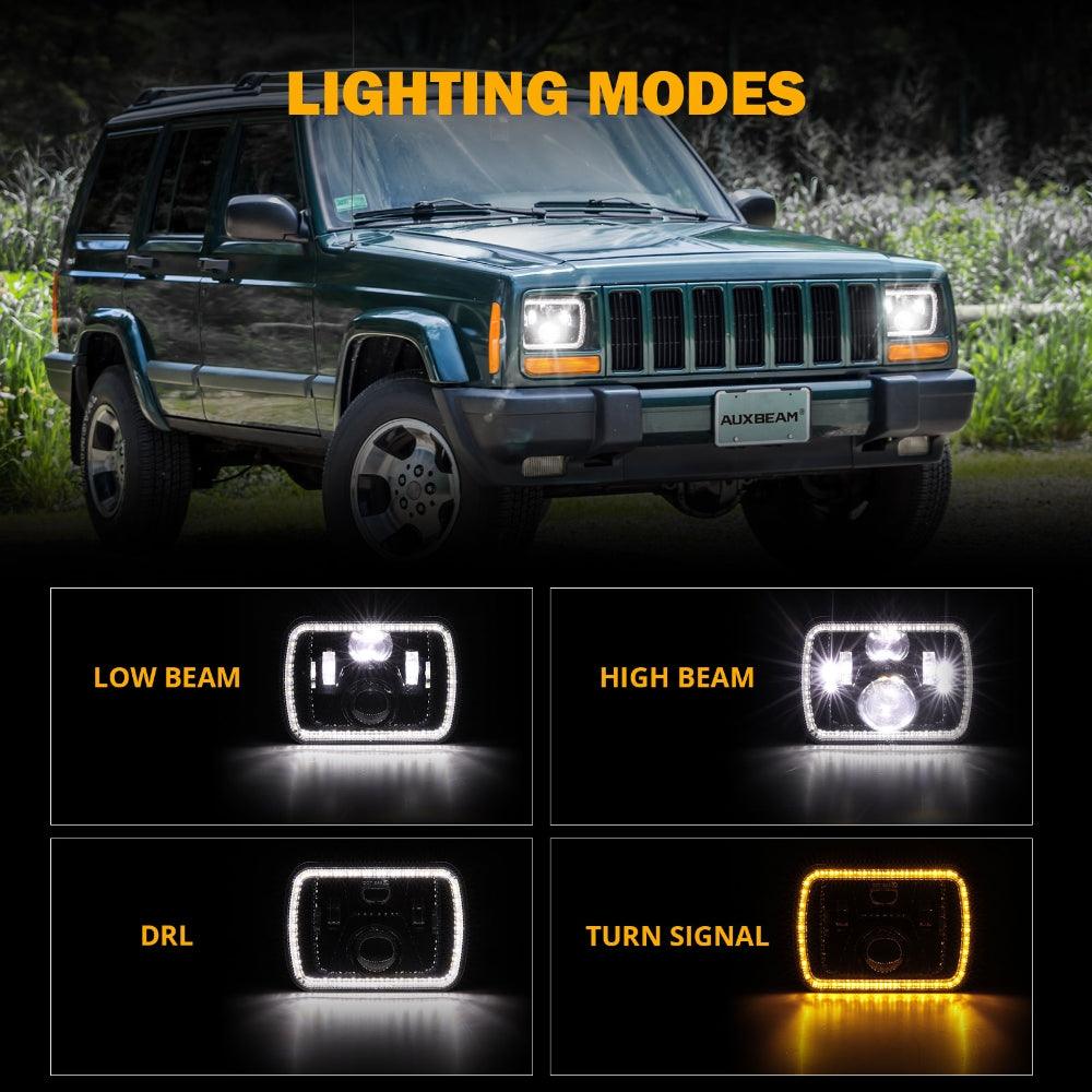7x6 Led Headlights Rectangular Headlamps High Low Sealed Beam w/DRL Turn Signal DOT Approved for Jeep Wrangler YJ Cherokee XJ Ford Chevy GMC Toyota