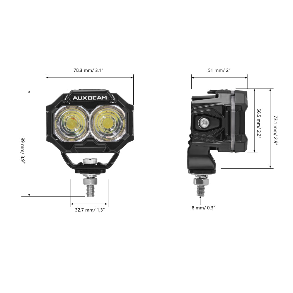 Auxbeam MASTER-T Series 3-Inch Spot Beam Off-Road Lights Amber Backlight