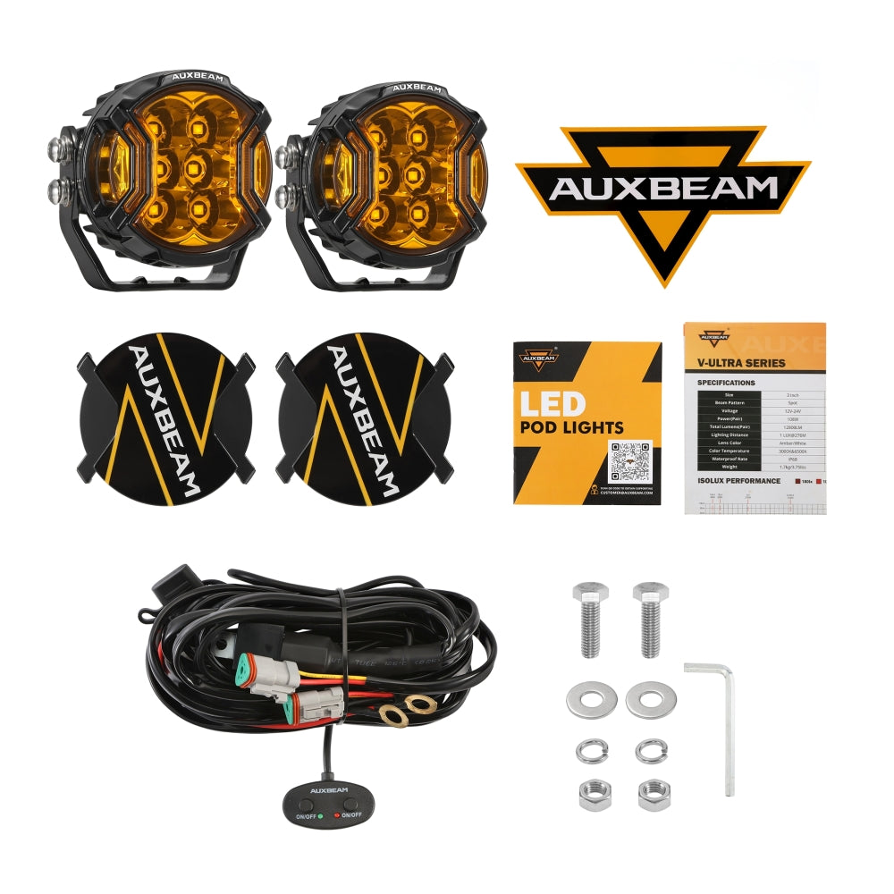 V-ULTRA Series | 3 Inch 108W LED Side Shooter Amber Pod Lights with Amber DRL