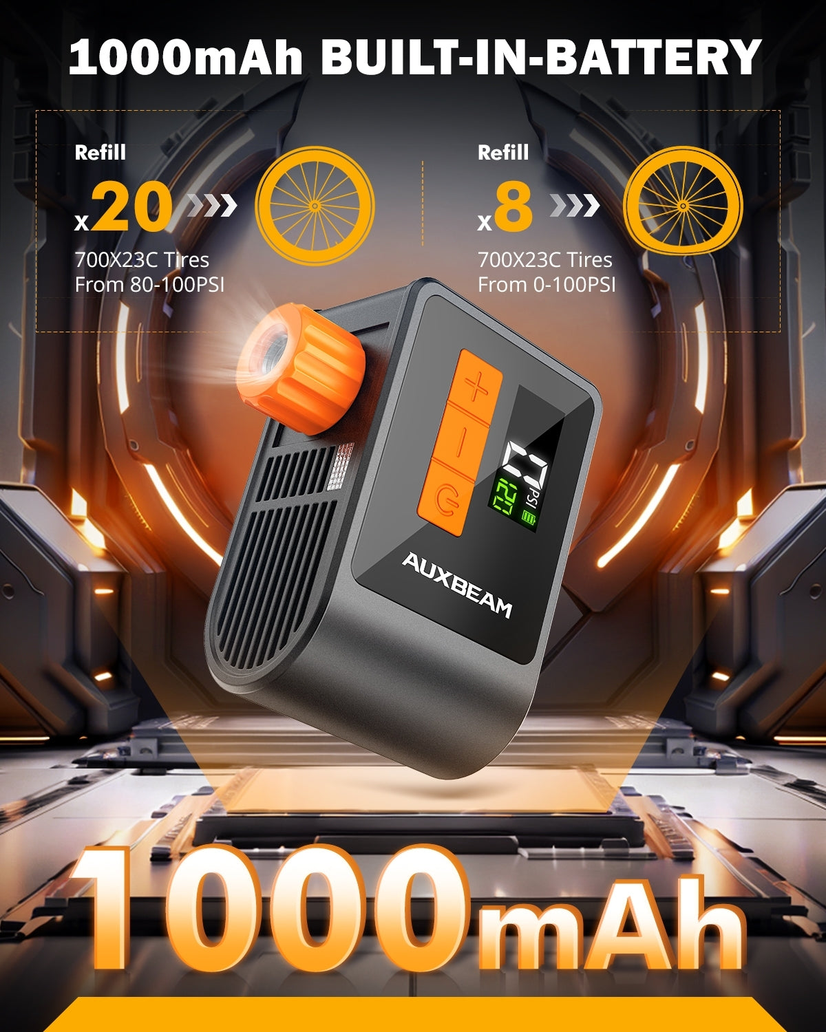 ๐BL03 Compact 120PSI Electric Bicycle Tire Pump with Presta and Schrader Valve for Road Bike, City, Mountain, and E-Bike