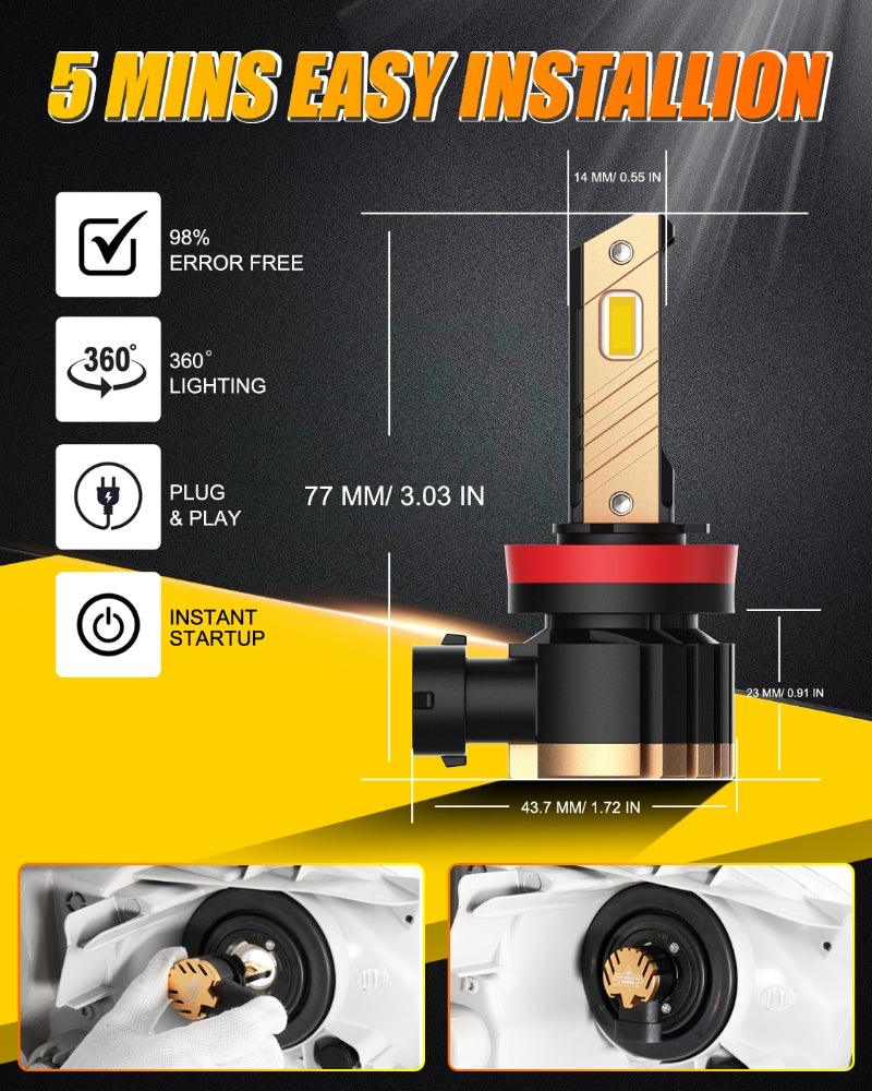 H11 H9 H8 H16JP LED FOG Light/DRL Bulbs 44W 8000LM 3000K Golden Yellow Z3 Series | 2 Bulbs