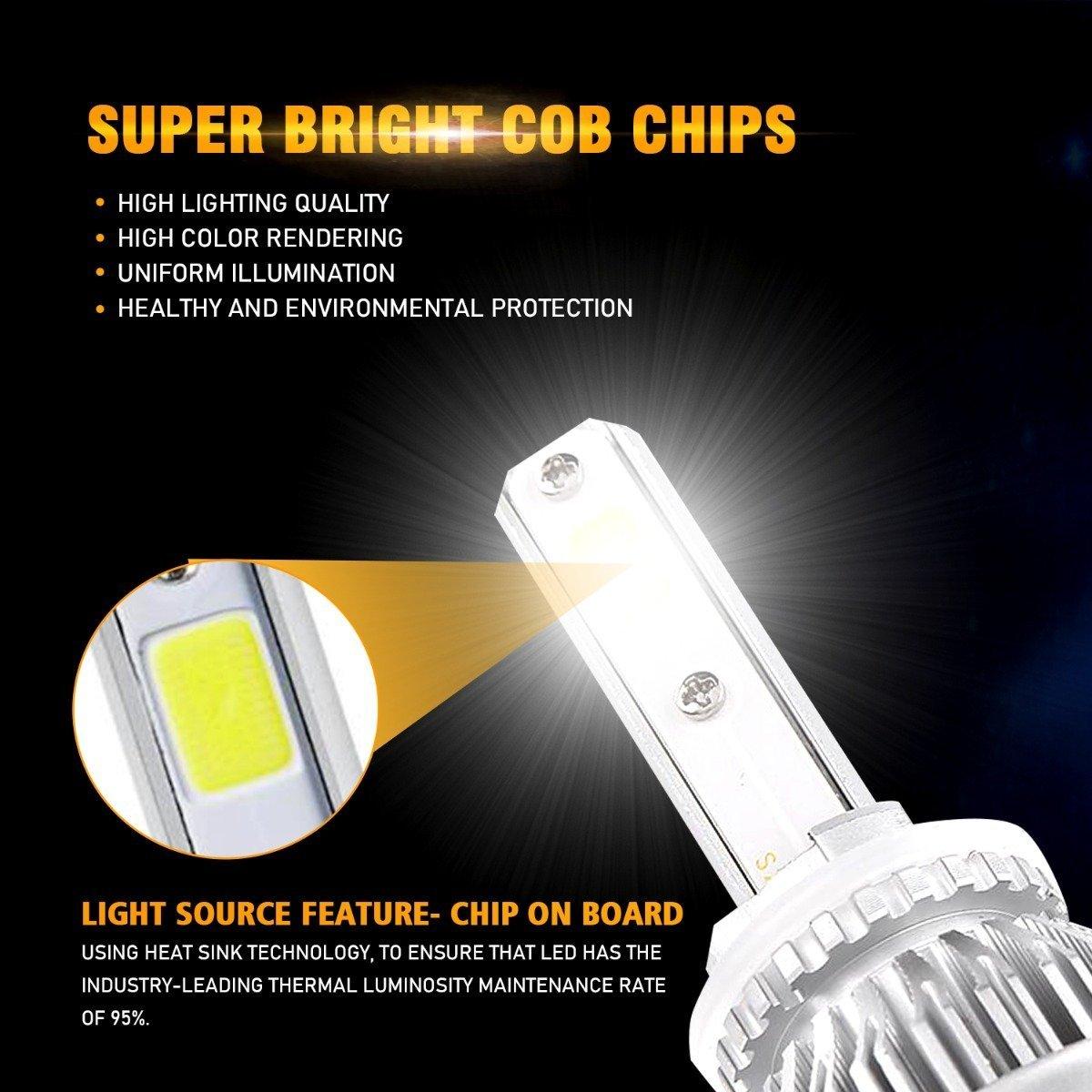 9005+9006 LED Headlight Bulbs 72W 8000ML S2 Series Super Brightest COB 6500K Cool White | 4 Bulbs