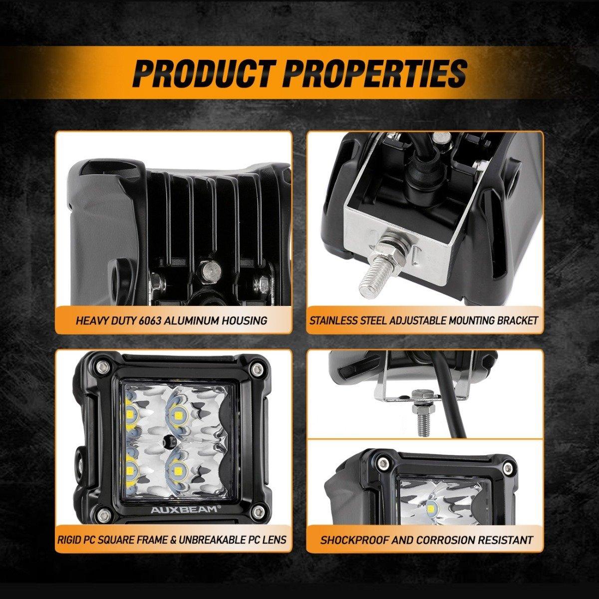 3 Inch LED Pods Light Spot/Flood Beam with Wiring Harness & LED Pod Lights Mounting Brackets Combo for 2014-2021 Polaris RZR 900 1000 & TURBO RI