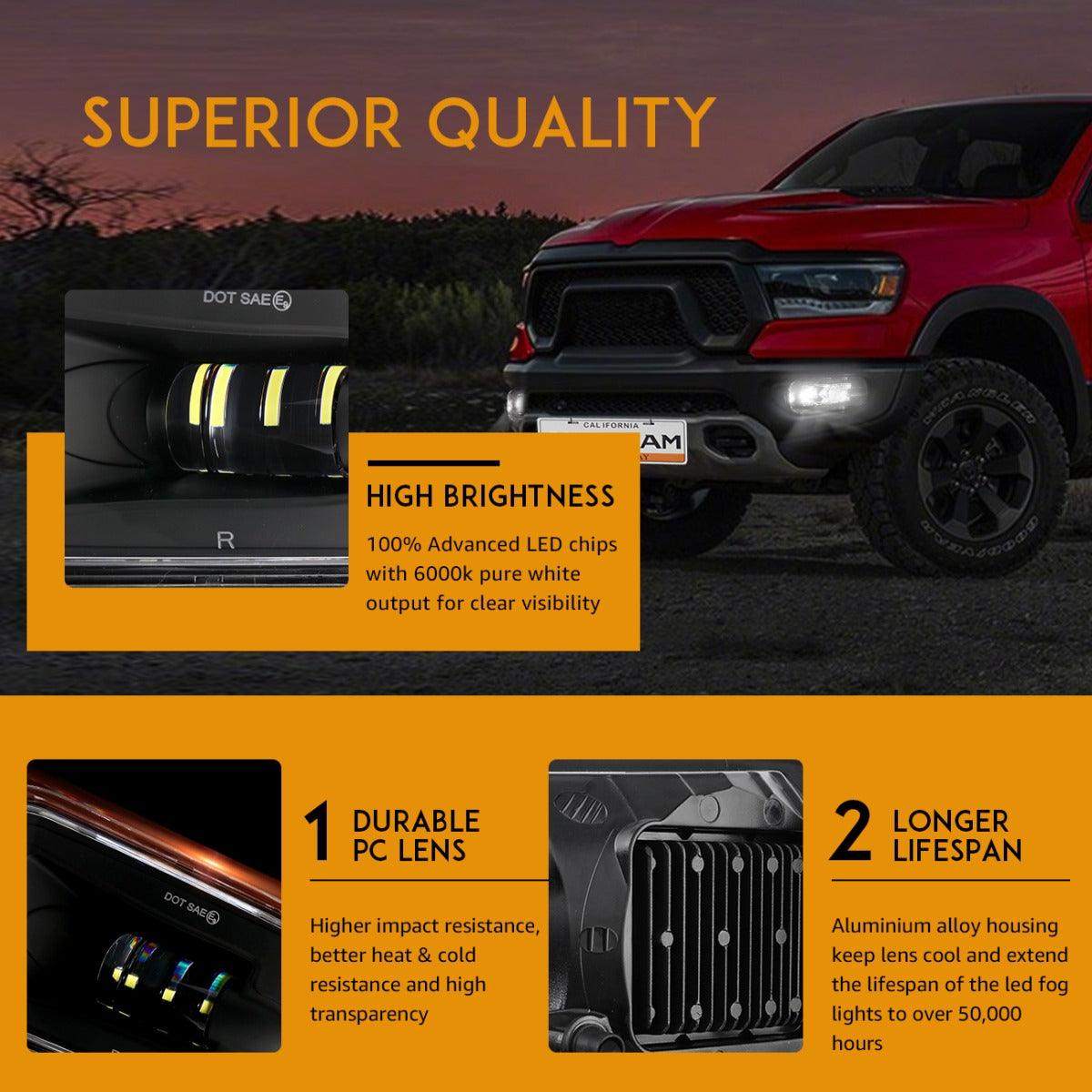 (2pcs/set) 36W LED Fog Light for Dodge Ram 1500 2009-2012 Dodge Ram 2500/3500 2010-2018 (Black)