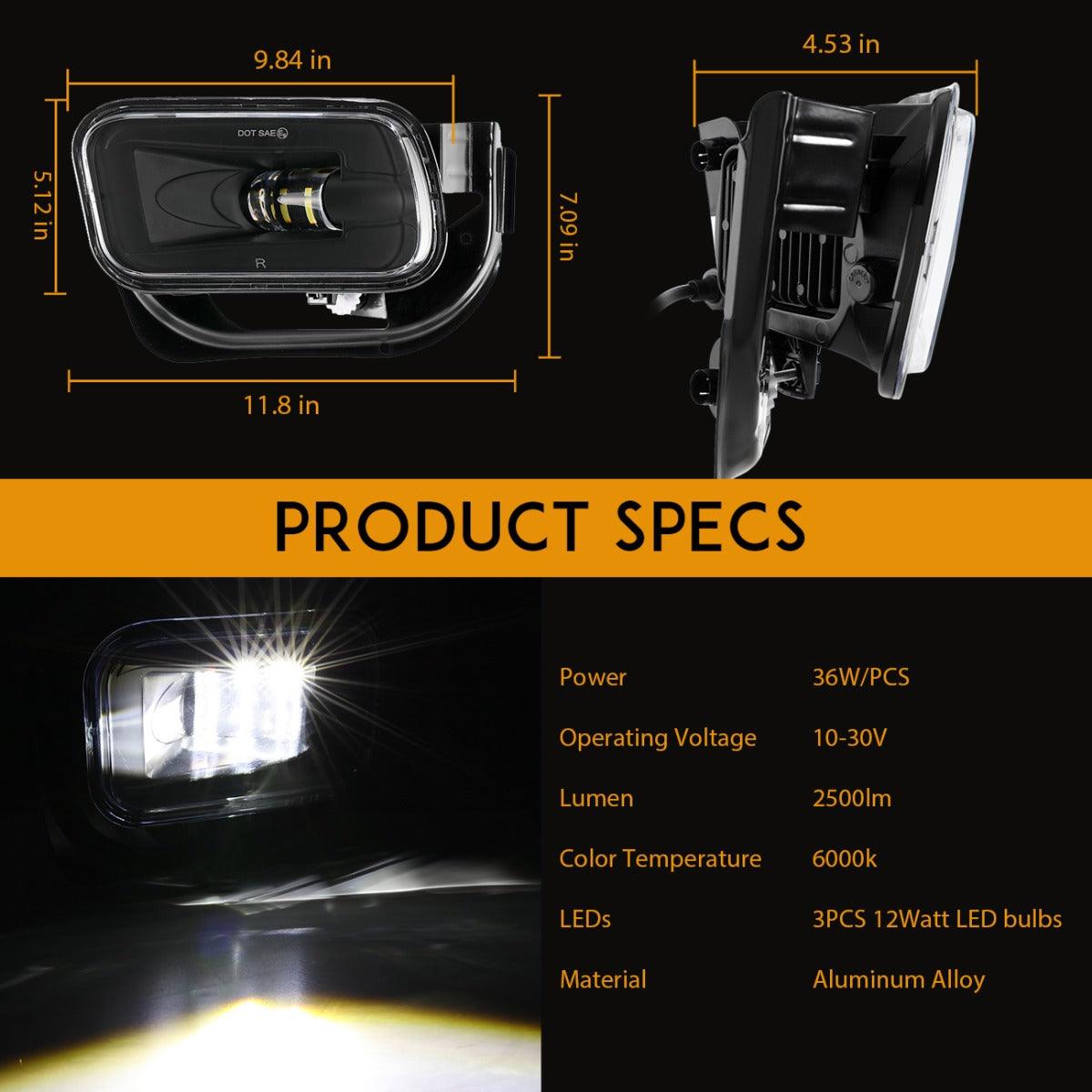 (2pcs/set) 36W LED Fog Light for Dodge Ram 1500 2009-2012 Dodge Ram 2500/3500 2010-2018 (Black)