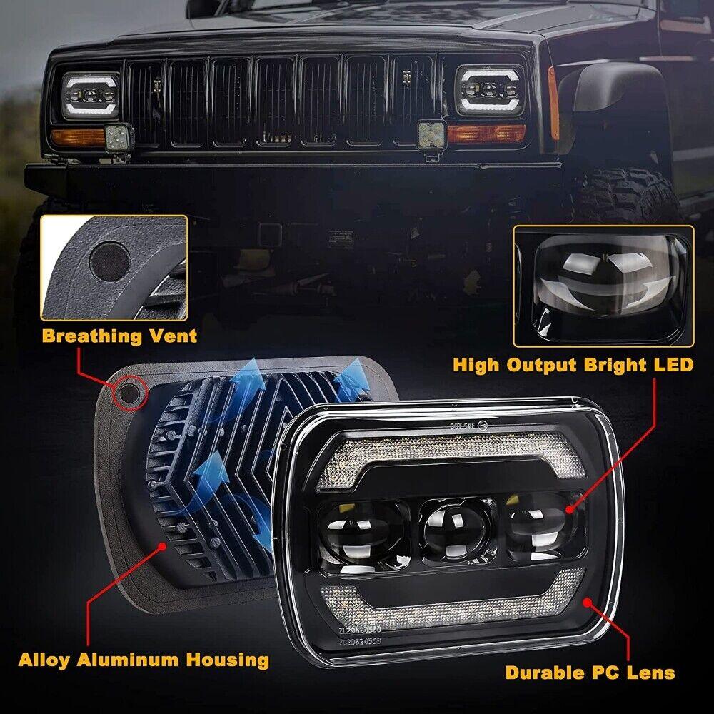 (2pcs/set) 7x6 Inch Sealed Beam LED Headlights with Hi-Lo Beam Yellow Turn Signal White DRL Lamps