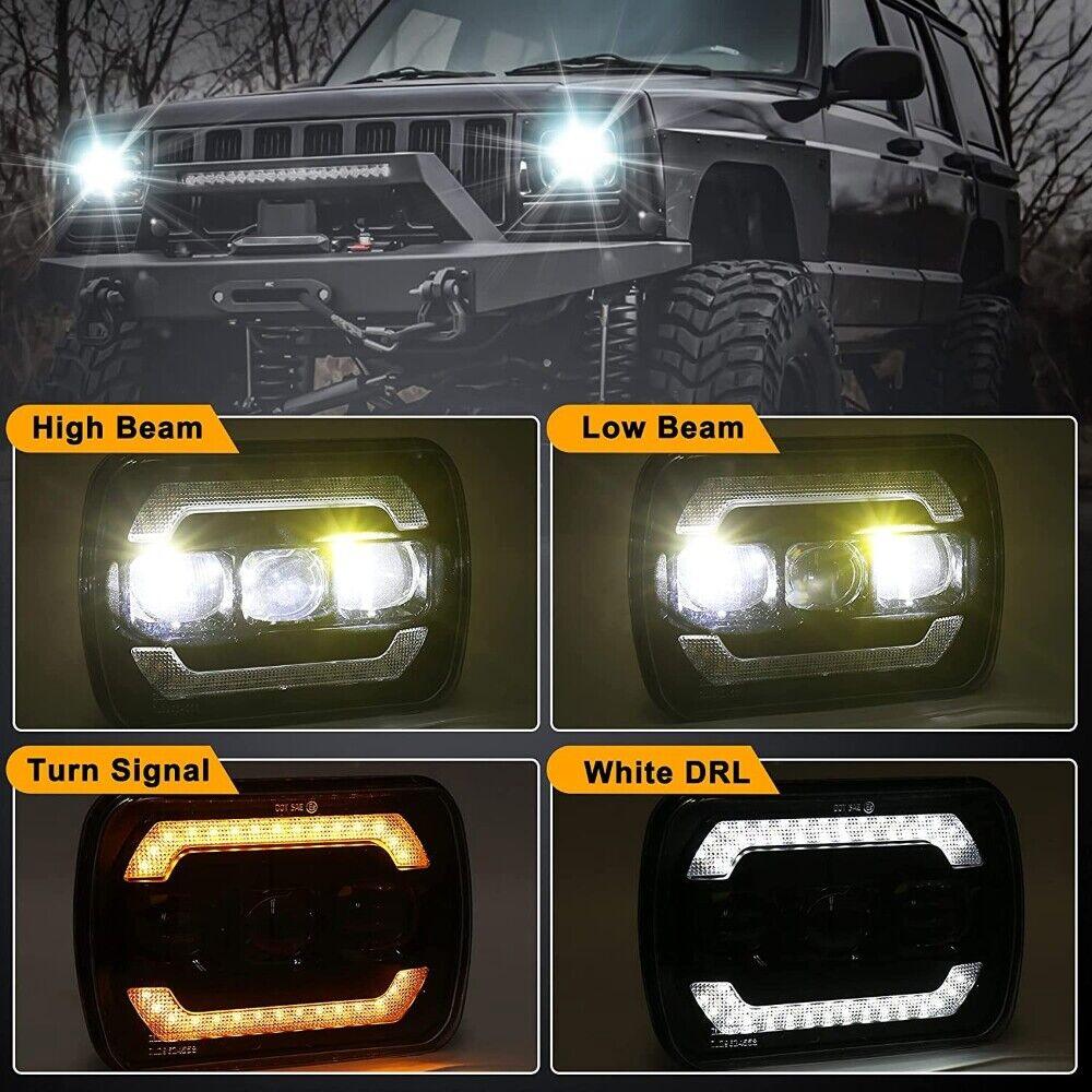 (2pcs/set) 7x6 Inch Sealed Beam LED Headlights with Hi-Lo Beam Yellow Turn Signal White DRL Lamps