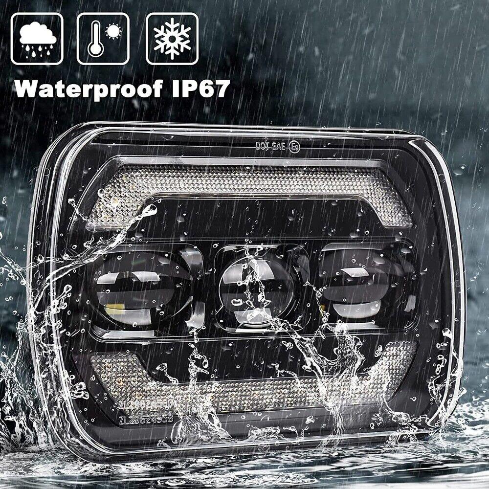 (2pcs/set) 7x6 Inch Sealed Beam LED Headlights with Hi-Lo Beam Yellow Turn Signal White DRL Lamps