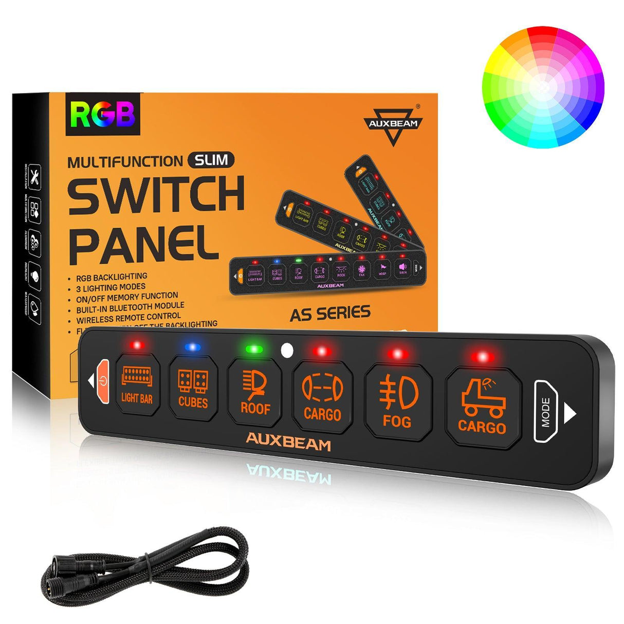 AS Series 4/6 Gang RGB Slim Switch Panel with APP&Remote Control, Toggle/ Momentary/ Pulsed Mode Supported(One-Sided Outlet)