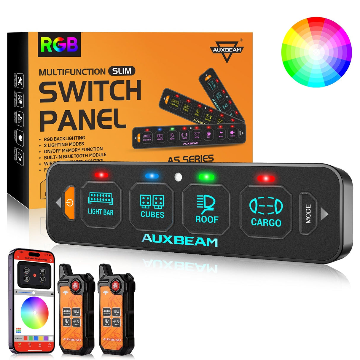 AS Series 4/6 Gang RGB Slim Switch Panel with APP&Remote Control, Toggle/ Momentary/ Pulsed Mode Supported(One-Sided Outlet)