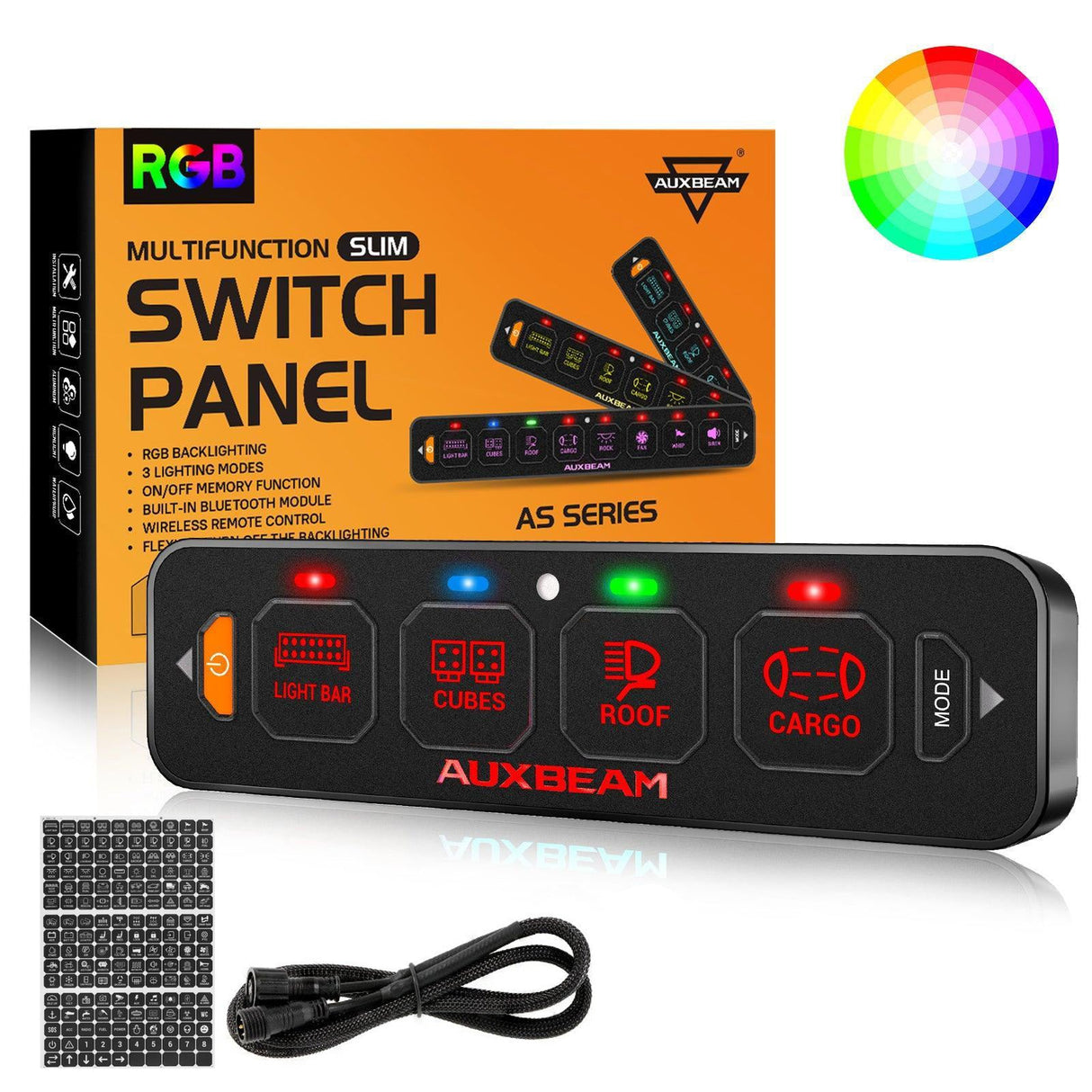 AS-R40 RGB Slim Switch Panel, Toggle/ Momentary/ Pulsed Mode Supported(One-Sided Outlet)