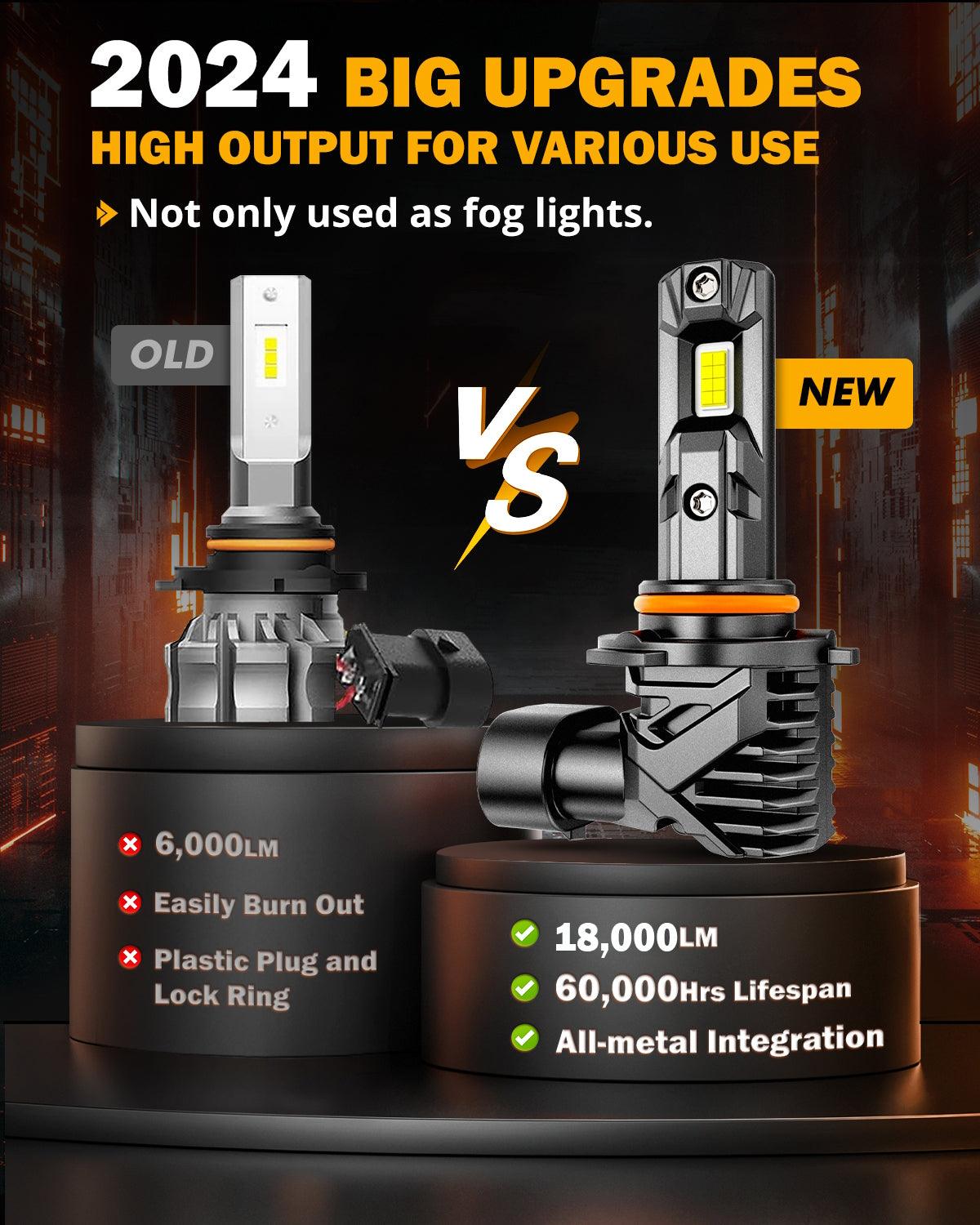 🆕9005+H11 LED Headlight Bulbs/Fog Lights Q15 Series Fanless&Wireless 60W 18000LM 6500K Cool White | 4 Bulbs