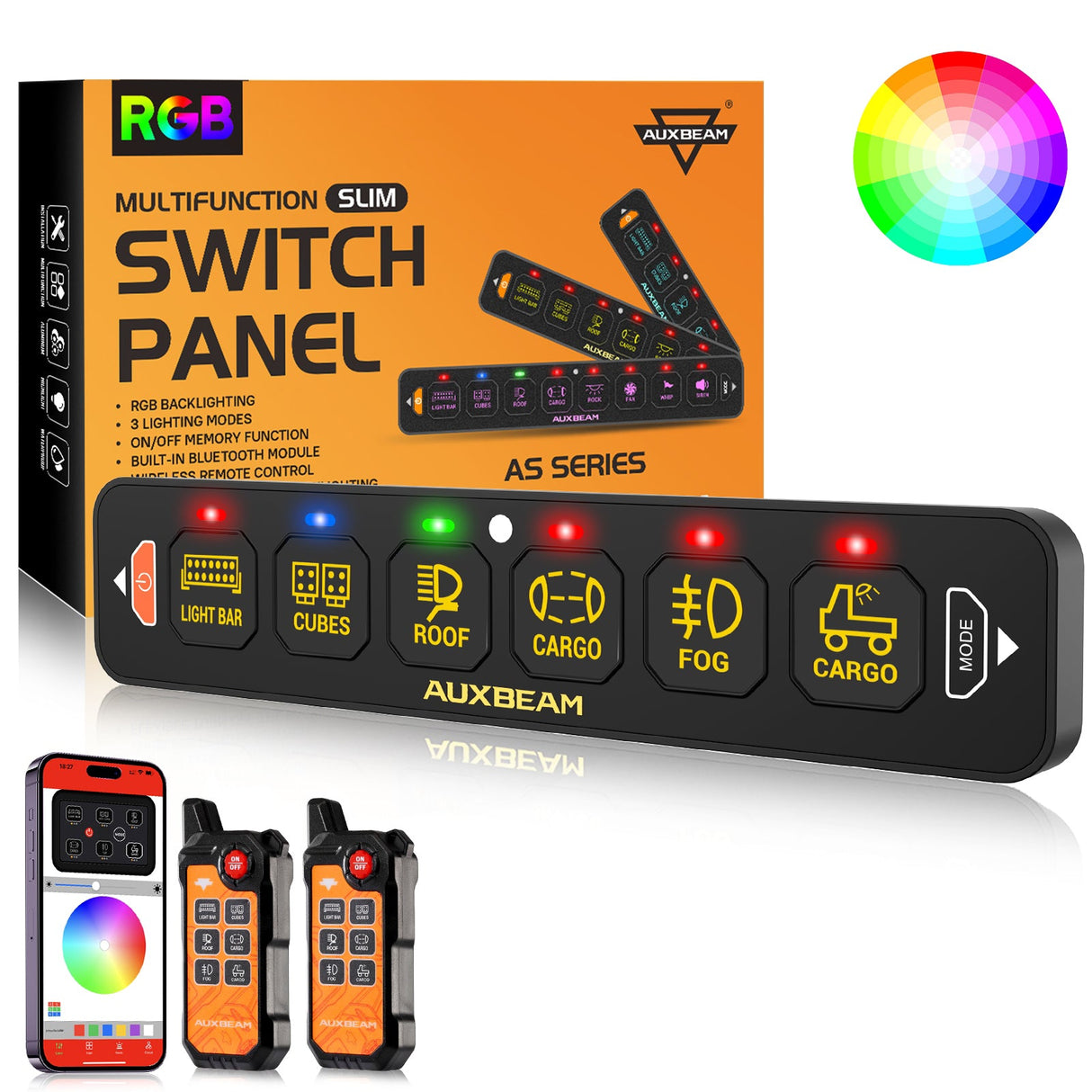 AS Series 4/6 Gang RGB Slim Switch Panel with APP&Remote Control, Toggle/ Momentary/ Pulsed Mode Supported(One-Sided Outlet)