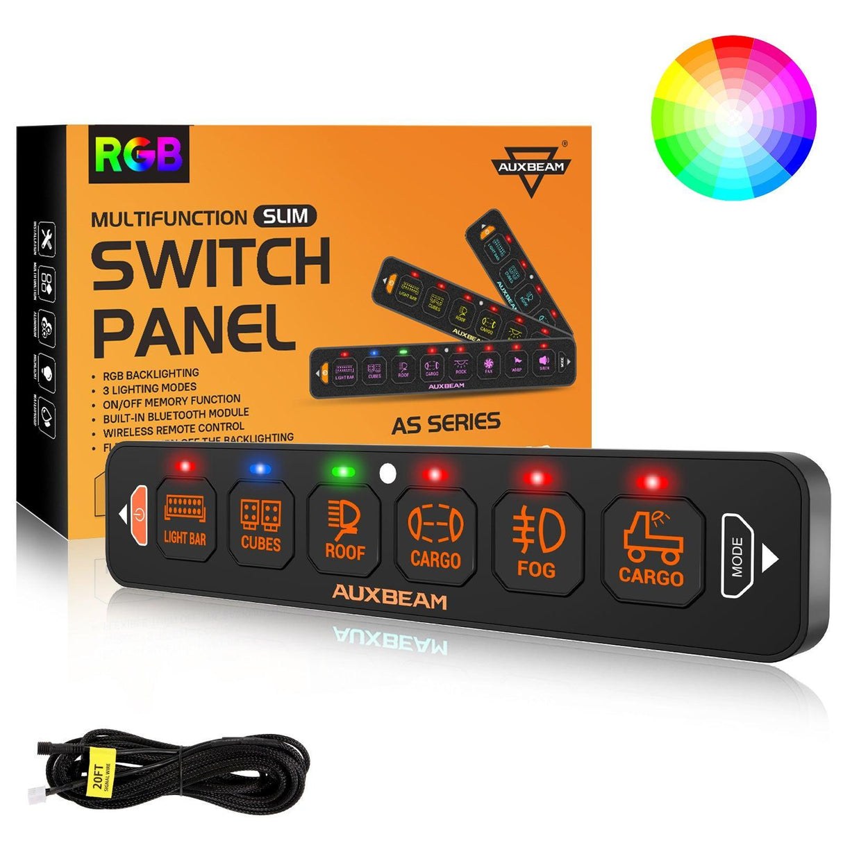 AS Series 4/6 Gang RGB Slim Switch Panel with APP&Remote Control, Toggle/ Momentary/ Pulsed Mode Supported(One-Sided Outlet)