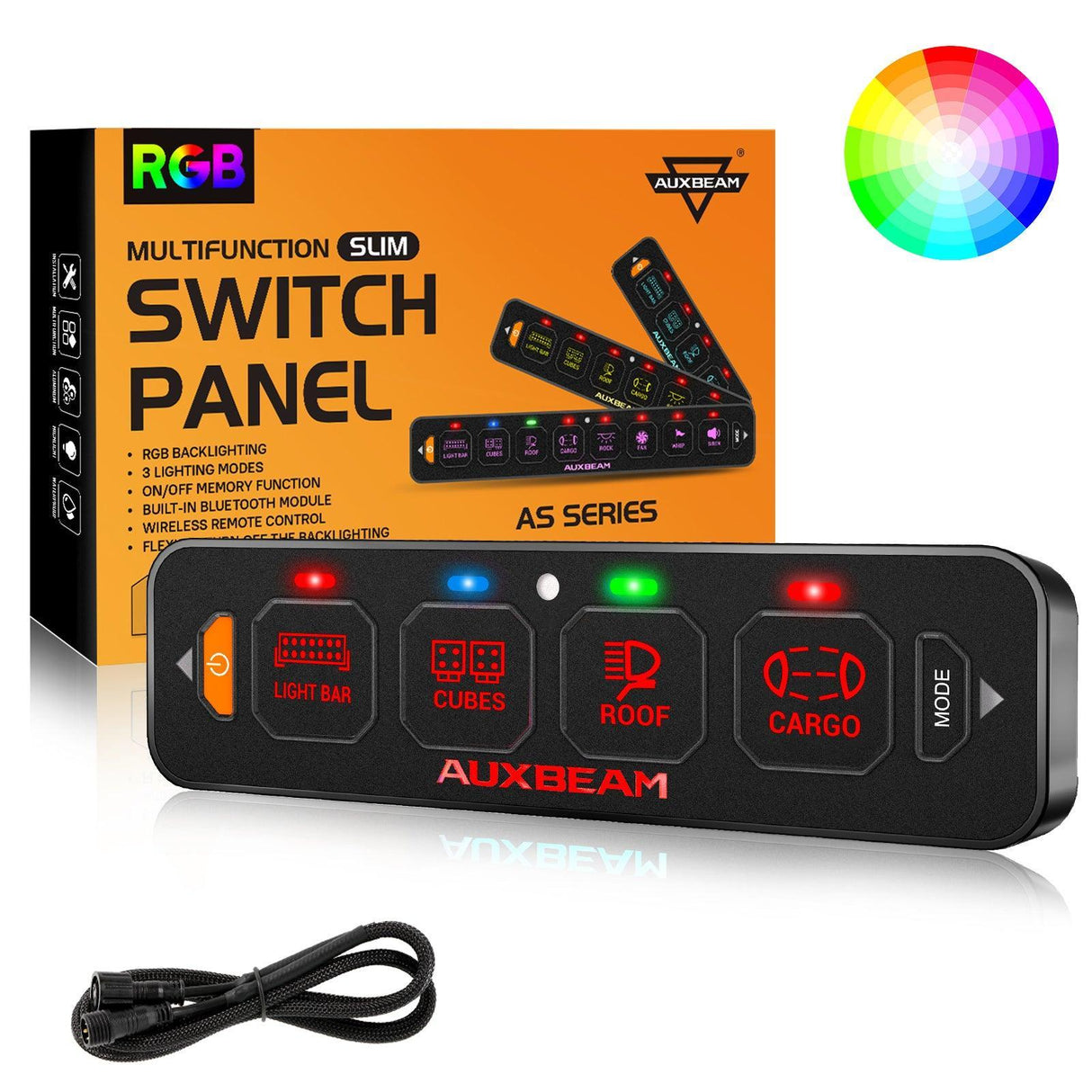 AS Series 4/6 Gang RGB Slim Switch Panel with APP&Remote Control, Toggle/ Momentary/ Pulsed Mode Supported(One-Sided Outlet)