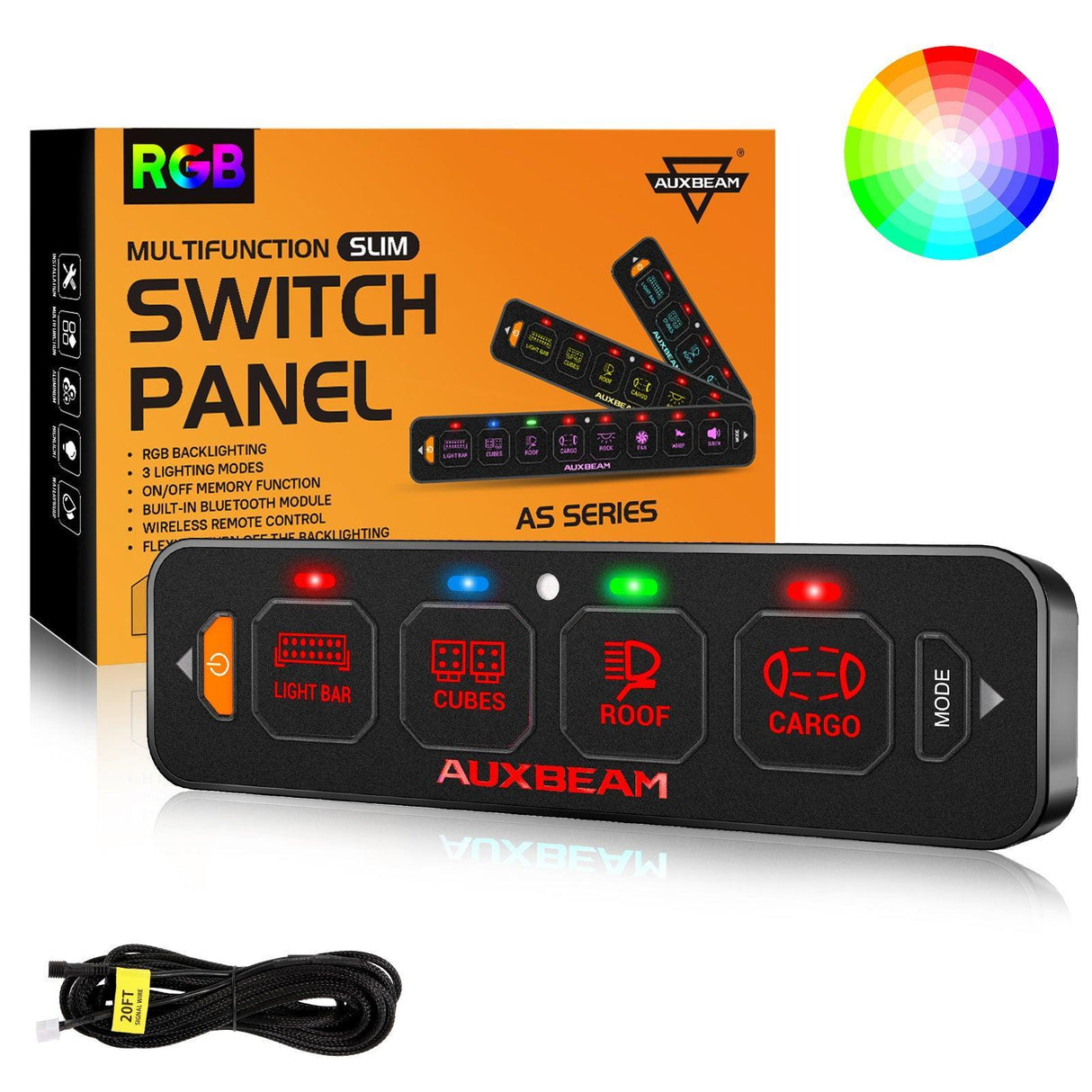 AS Series 4/6 Gang RGB Slim Switch Panel with APP&Remote Control, Toggle/ Momentary/ Pulsed Mode Supported(One-Sided Outlet)