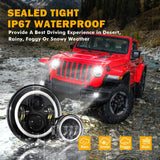 7 Inch LED Headlights + 4 Inch LED Fog Lights Set with Halo DRL Turn Signal High Low Beam for Jeep Wrangler JK JKU TJ LJ Rubicon Sahara Unlimited 1997-2018