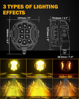 V-ULTRA Series 6/8 Pcs 5 Inch 172W LED Side Shooter Amber DRL with Power Harness
