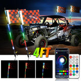 3FT/4FT LED RGB Whip Lights with Bluetooth/ Remote Controlled + Whip Light Mounting Brackets for UTV, ATV, Off-road Vehicle